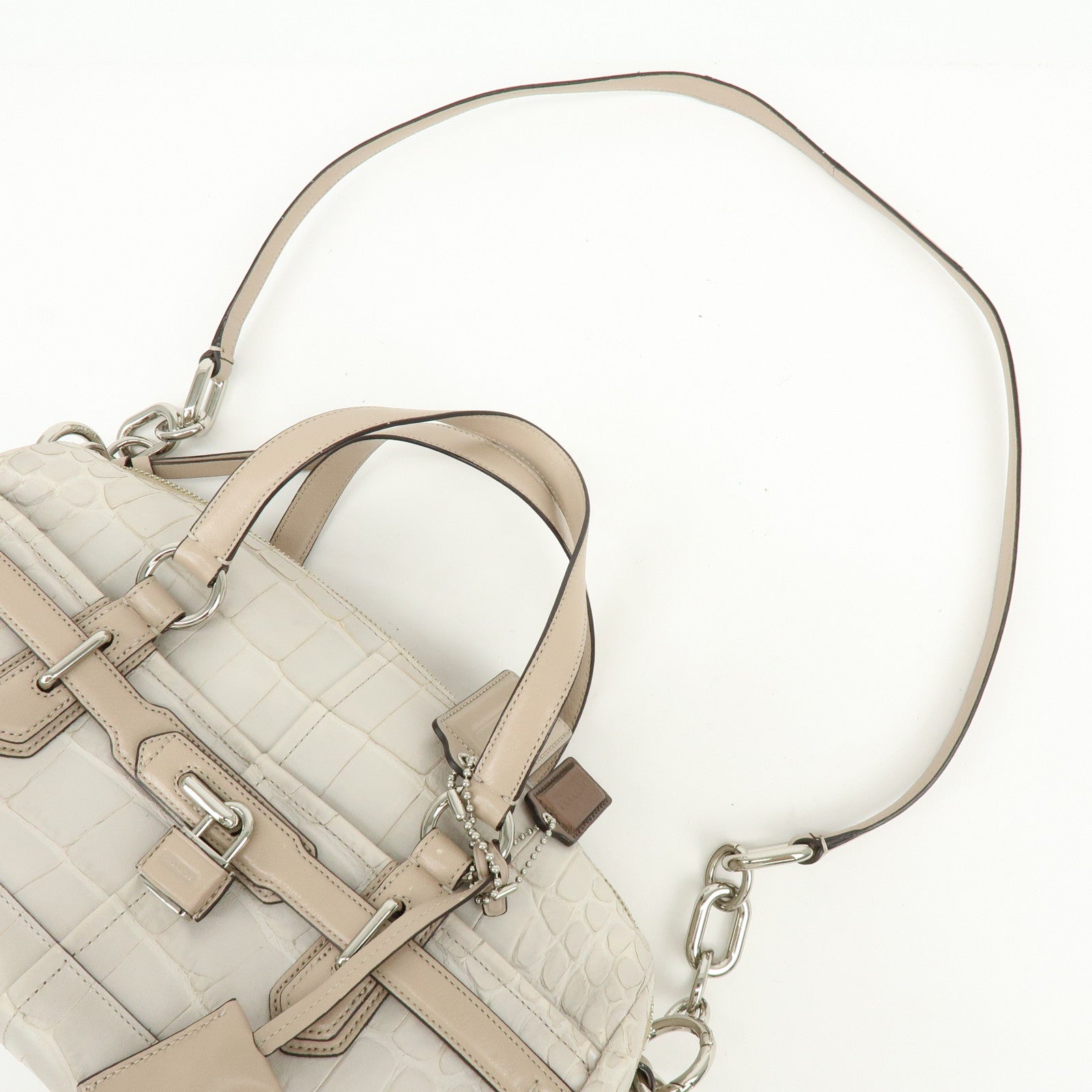 COACH Ergo Embossed Leather Shoulder Bag Hand Bag Ivory Brown Lot