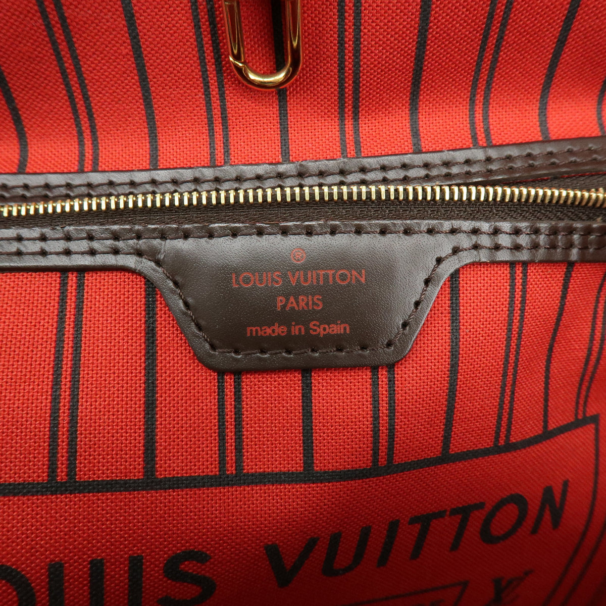 Louis Vuitton Damier Neverfull MM Canvas Leather Tote Bag Cerise N41358