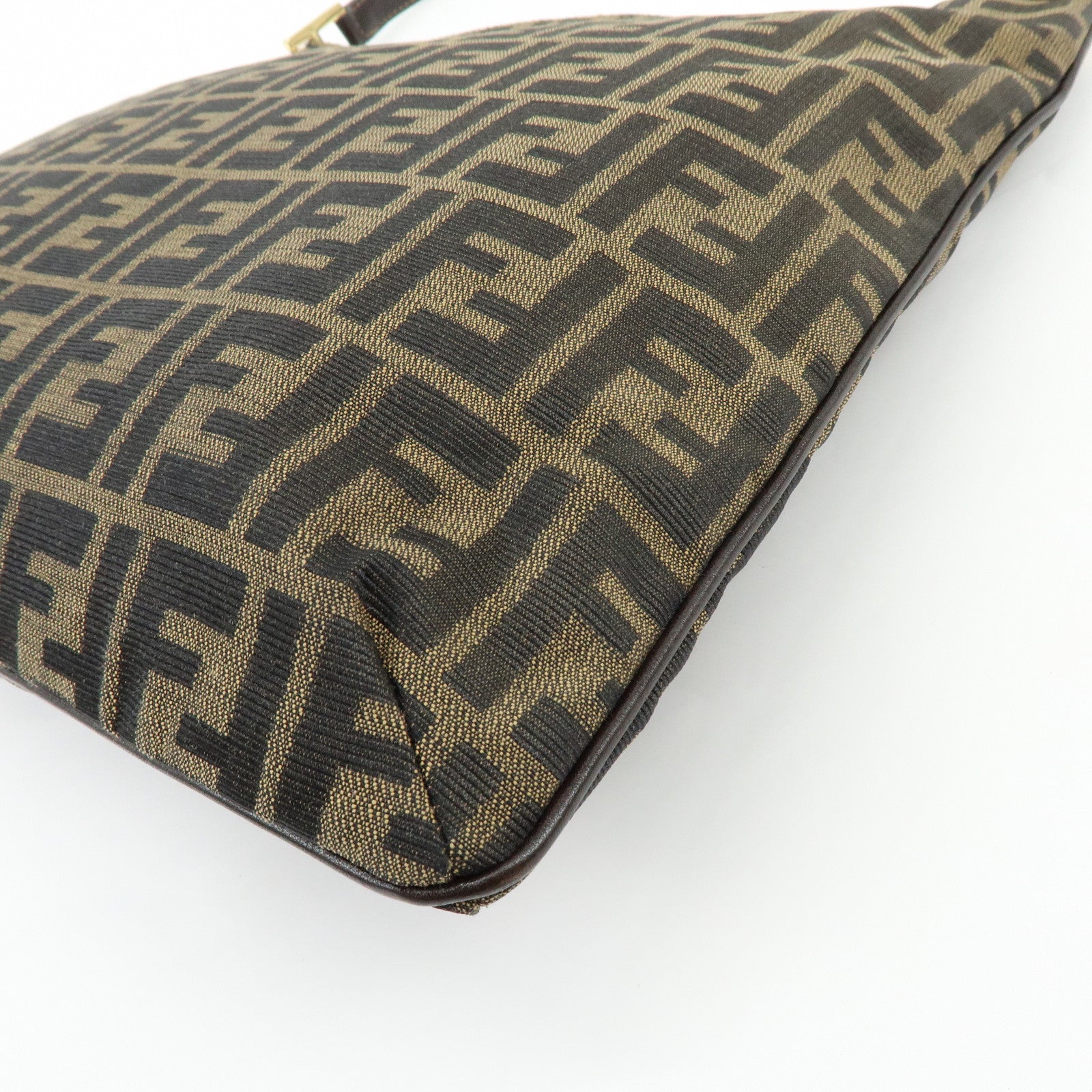 FENDI Zucca Jacquard Canvas Leather Shoulder Bag Brown Black