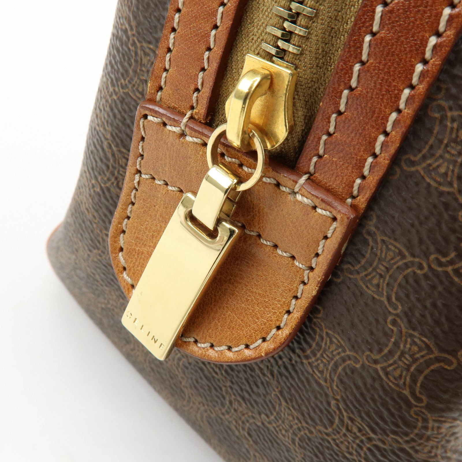 CELINE Macadam Logo PVC Leather 2Way Boston Bag Hand Bag Brown
