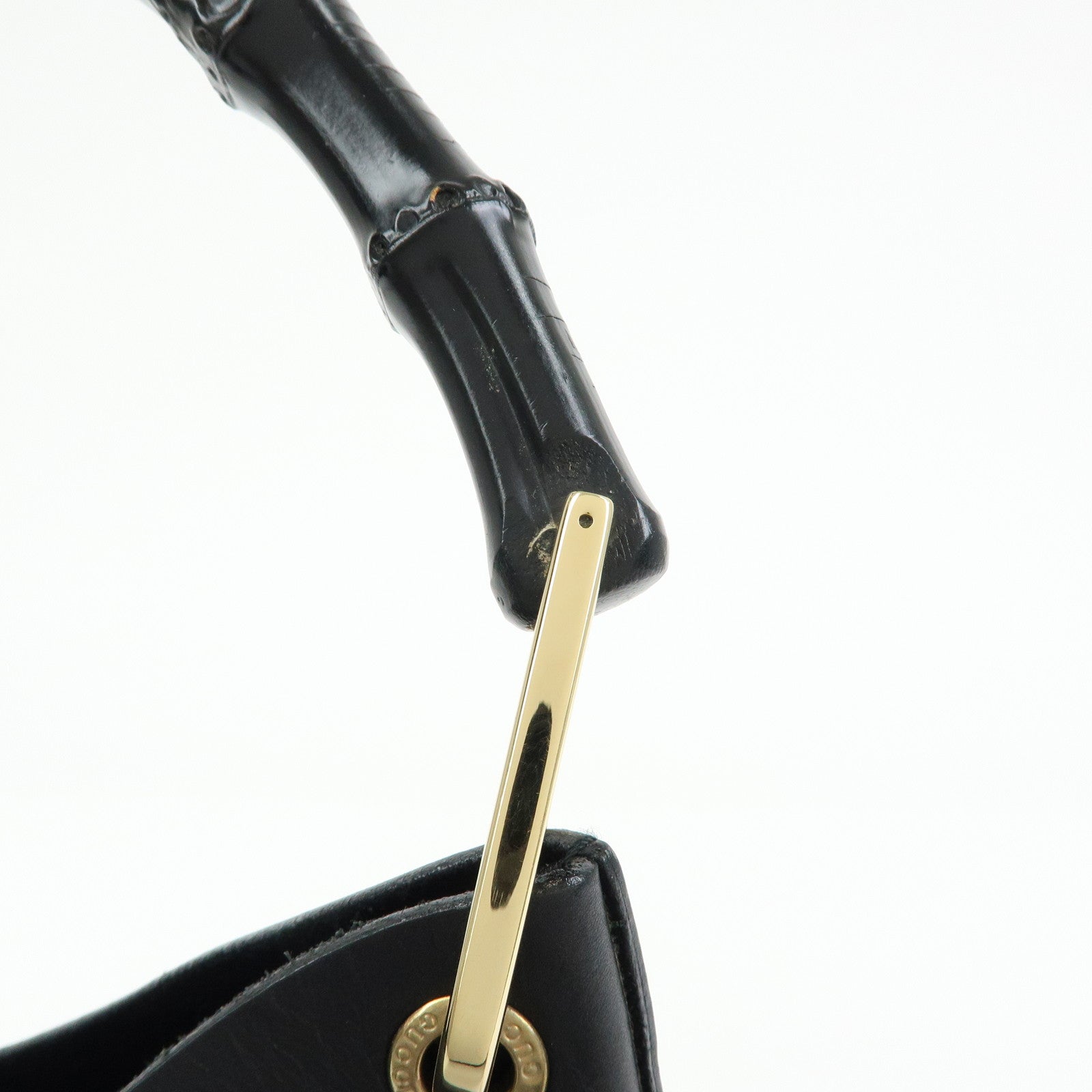 GUCCI Bamboo Leather Shoulder Bag Hand Bag Black 001.2058.1883.0