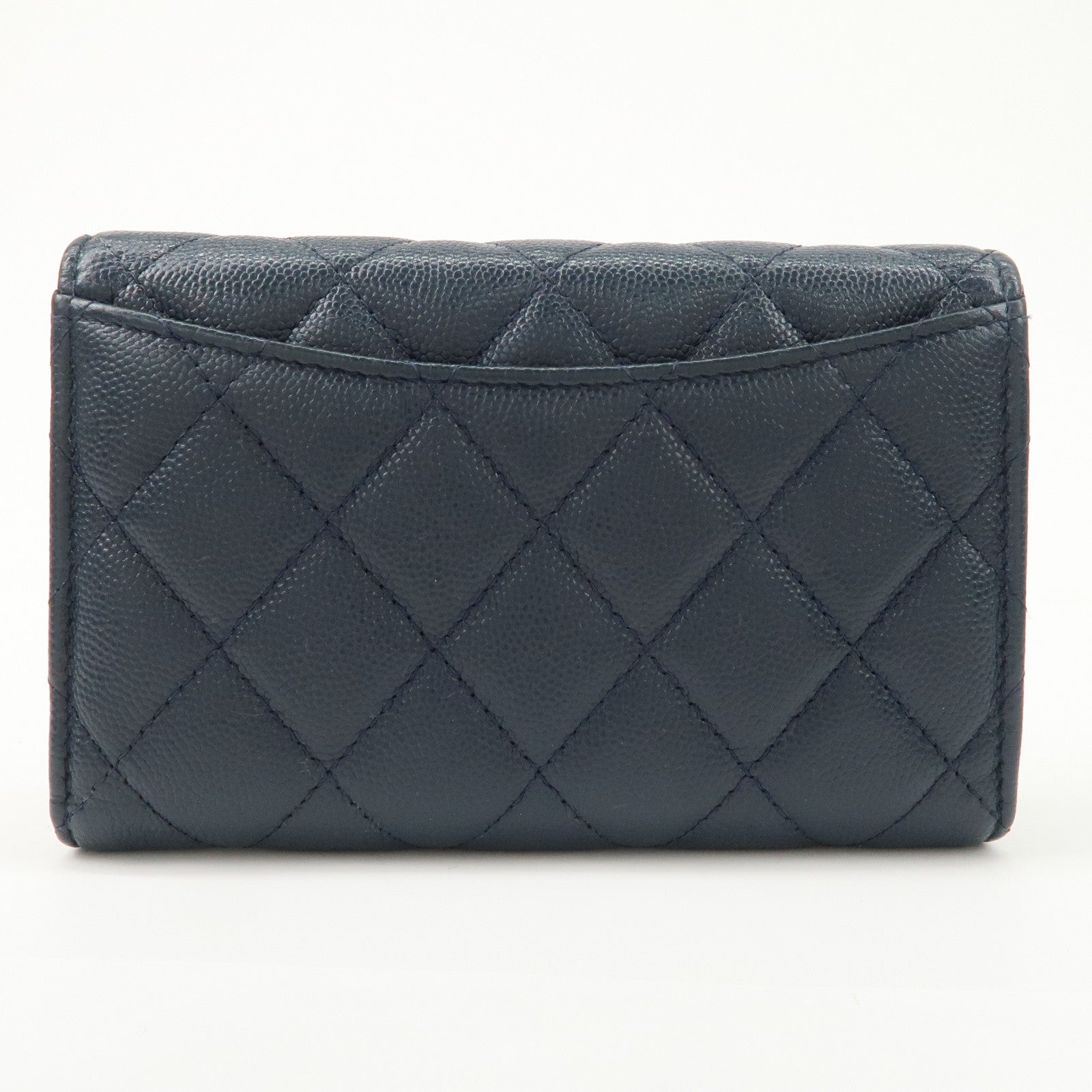 CHANEL Matelasse Caviarskin Tri-fold Wallet Small Wallet Navy AP0232 Used