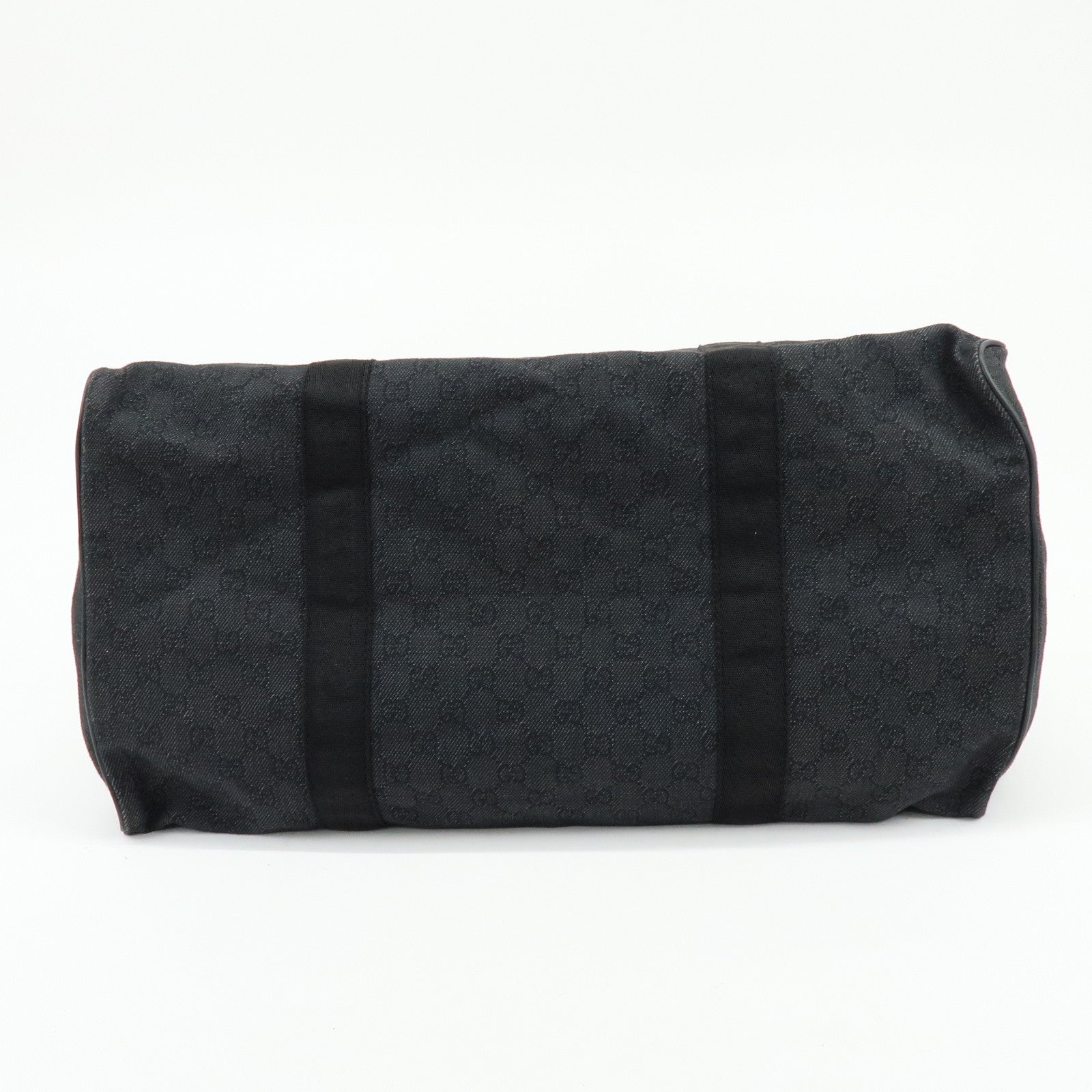 GUCCI GG Denim Leather Boston Bag Shoulder Bag Hand Bag Black 105671