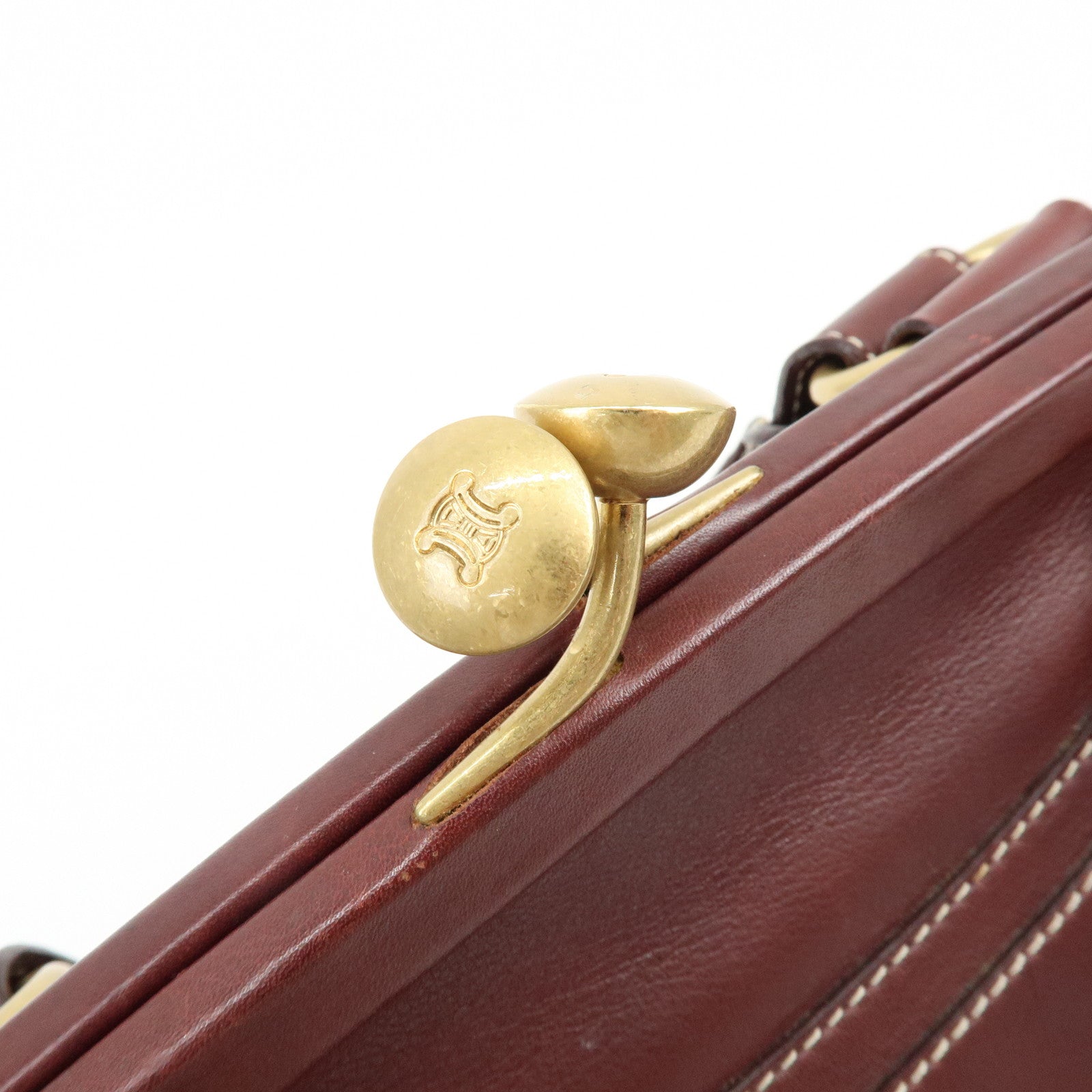 CELINE Boogie Bag Leather Kiss Lock Hand Bag Bordeaux