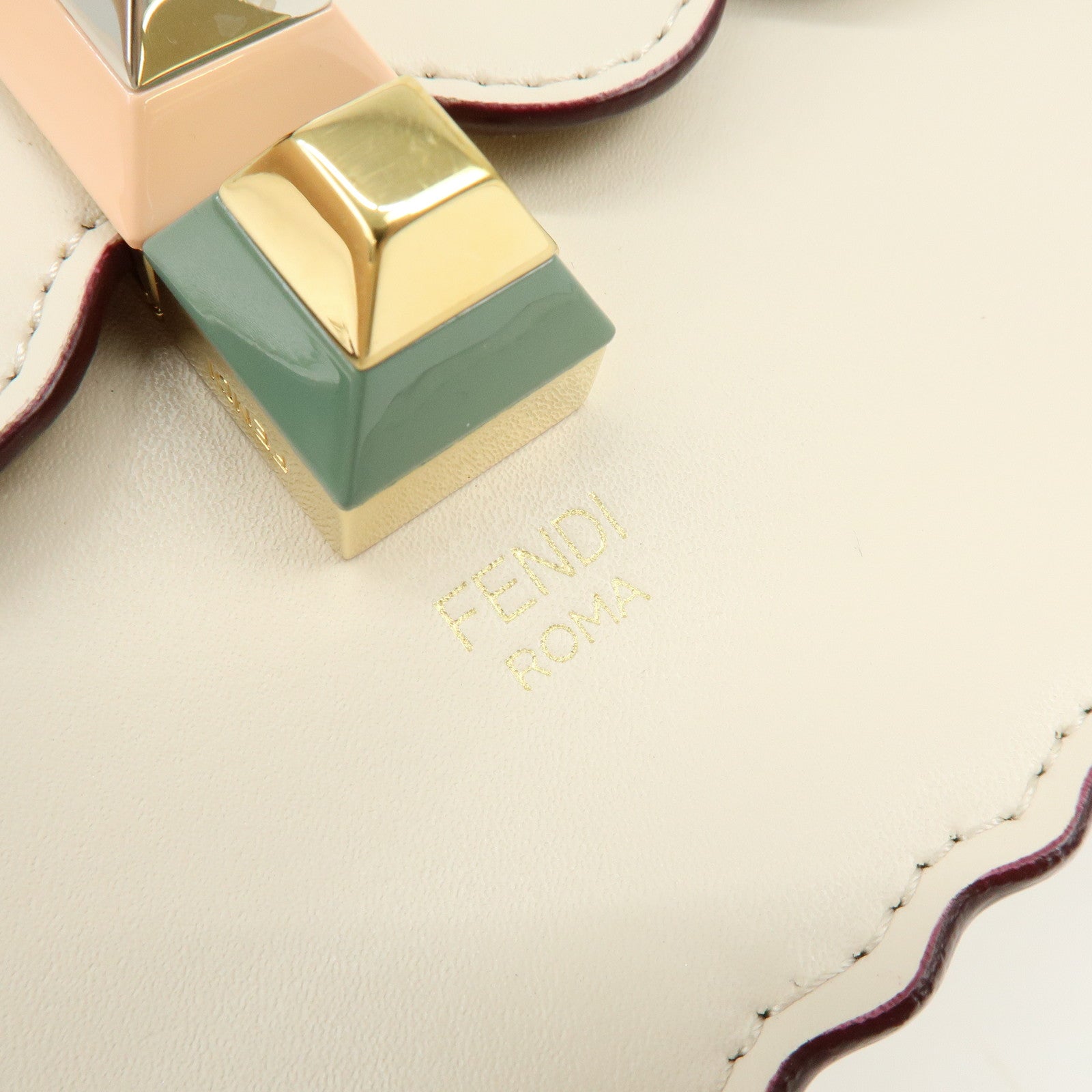 FENDI KAN I Leather 2Way Bag Shoulder Bag Hand Bag Beige 8BT283