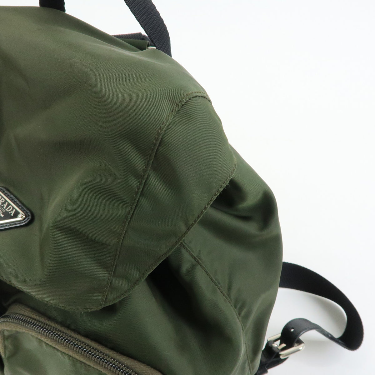 PRADA Triangle Logo Nylon Saffiano Leather Backpack Khaki 1BZ005