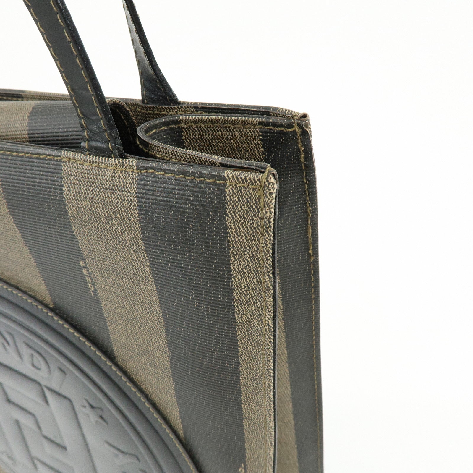 FENDI Pequin PVC Leather Tote Bag Shoulder Bag Black Brown 259980