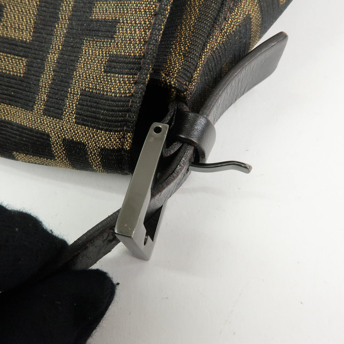 FENDI Mamma Baguette Zucca Canvas Leather Shoulder Bag Brown 8BR001