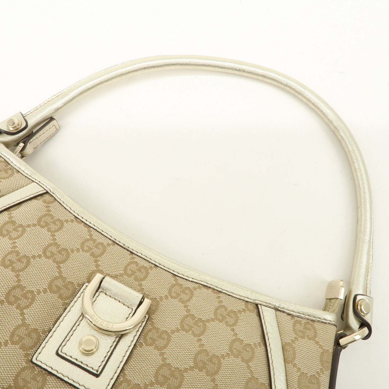 GUCCI Abbey GG Canvas Leather Shoulder Bag Beige Ivory 130939 Used