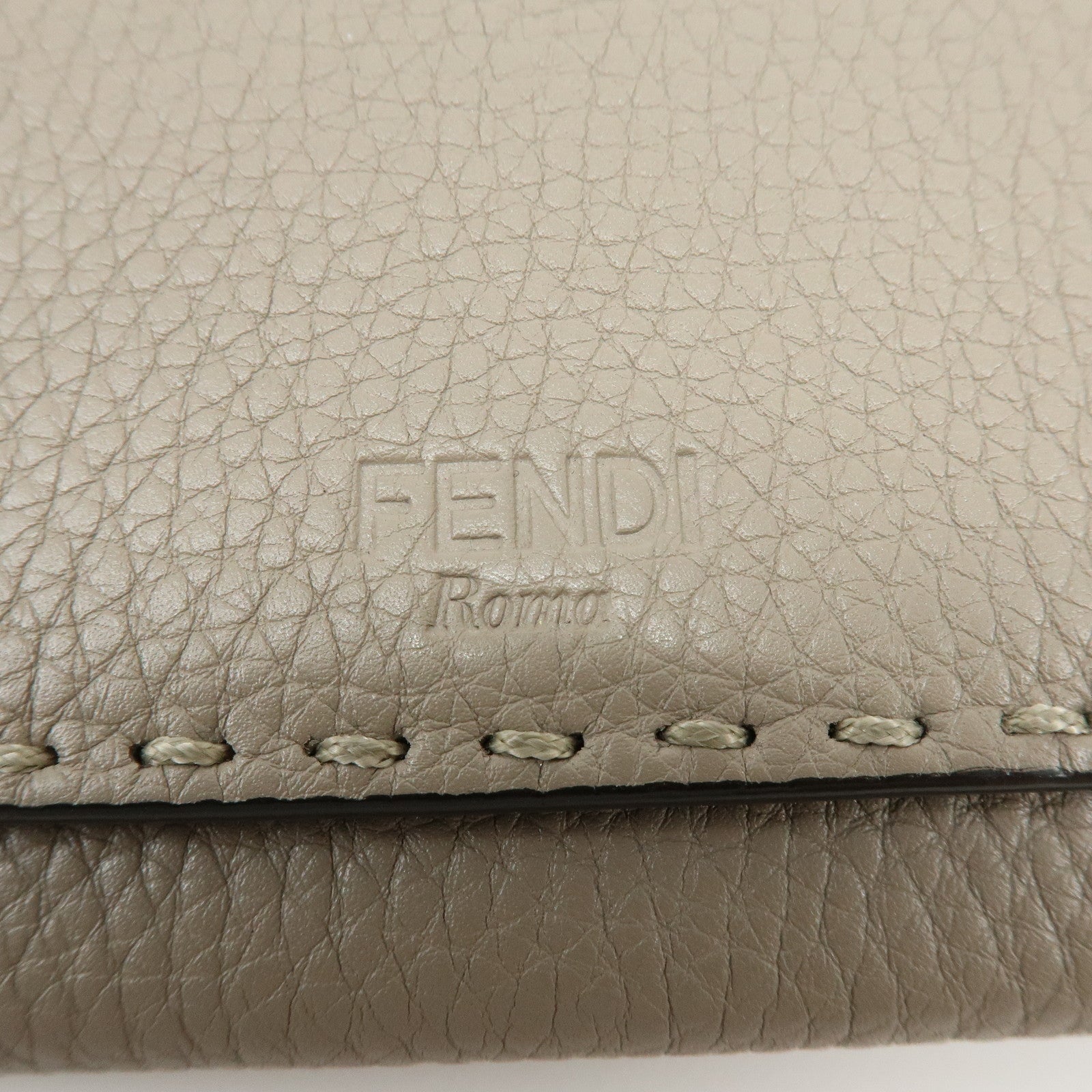 FENDI Selleria Leather Bi-fold Long Wallet Greige 8M0384