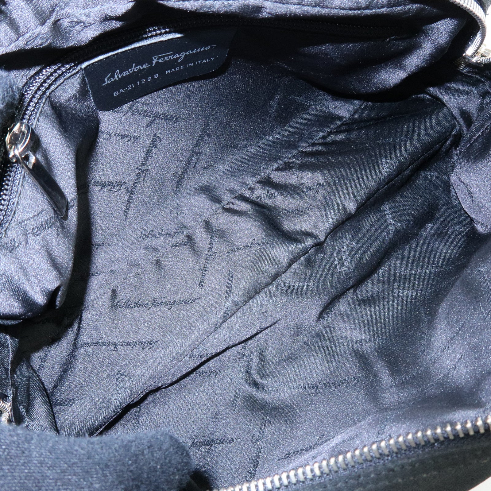 Ferragamo Nylon Leather Hand Bag Mini Boston Bag Black