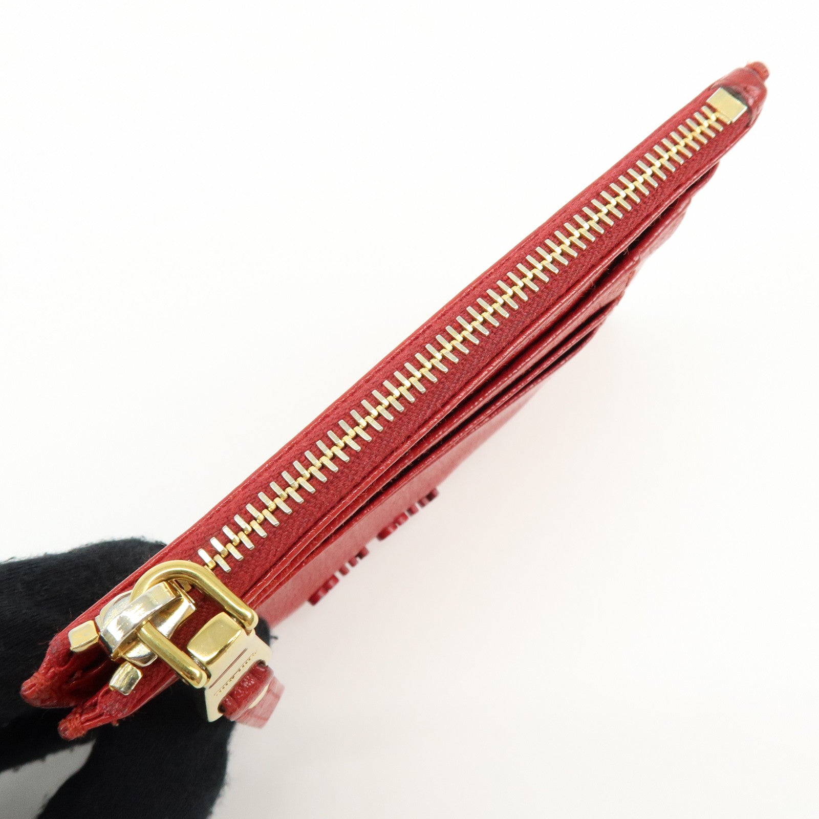 MIU MIU Madras Leather Slim Card Holder Fragment Coin Case Red 5MC446