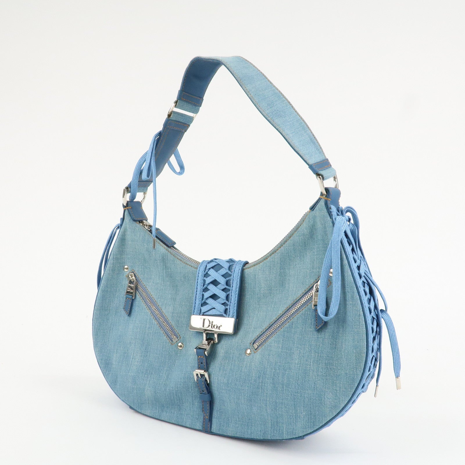 Christian Dior Admit It Denim Leather Shoulder Bag Light Blue Used