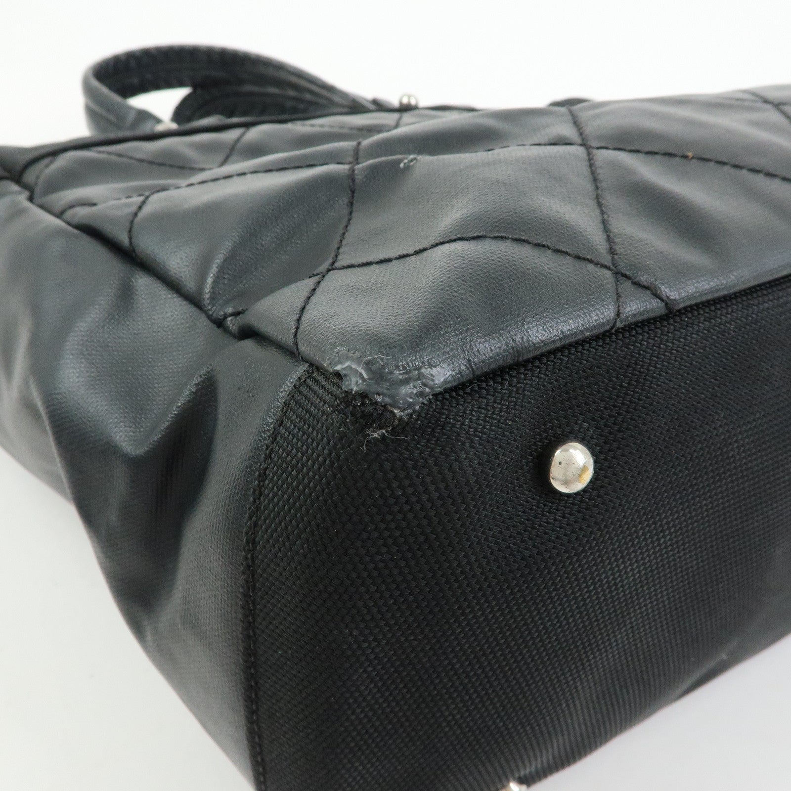 CHANEL PVC Leather Paris Biarritz Tote Bag Hand Bag MM Black A34209