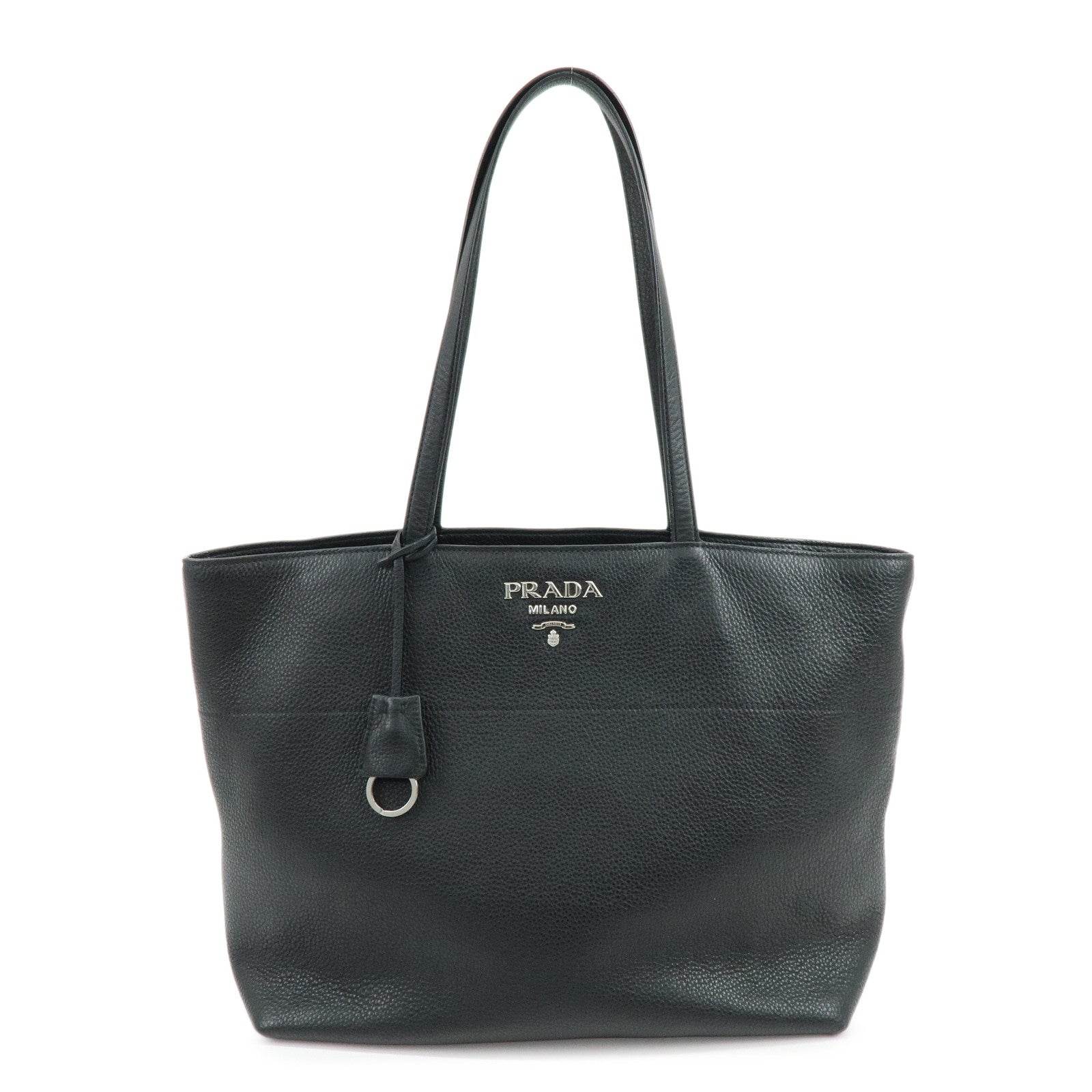 PRADA Logo Calf Leather Tote Bag Shoulder Bag Black