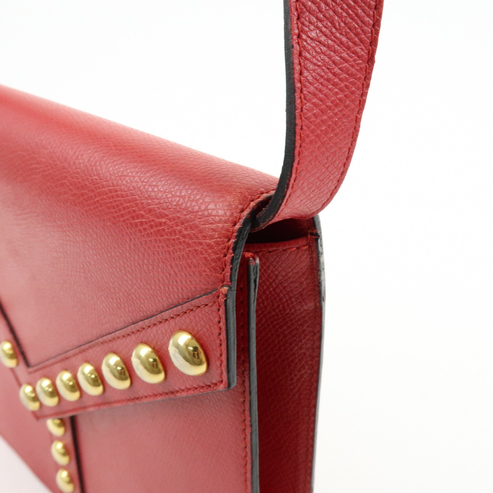 SAINT LAURENT PARIS Y-Line Leather Studs Shoulder Bag Crossbody Bag Red