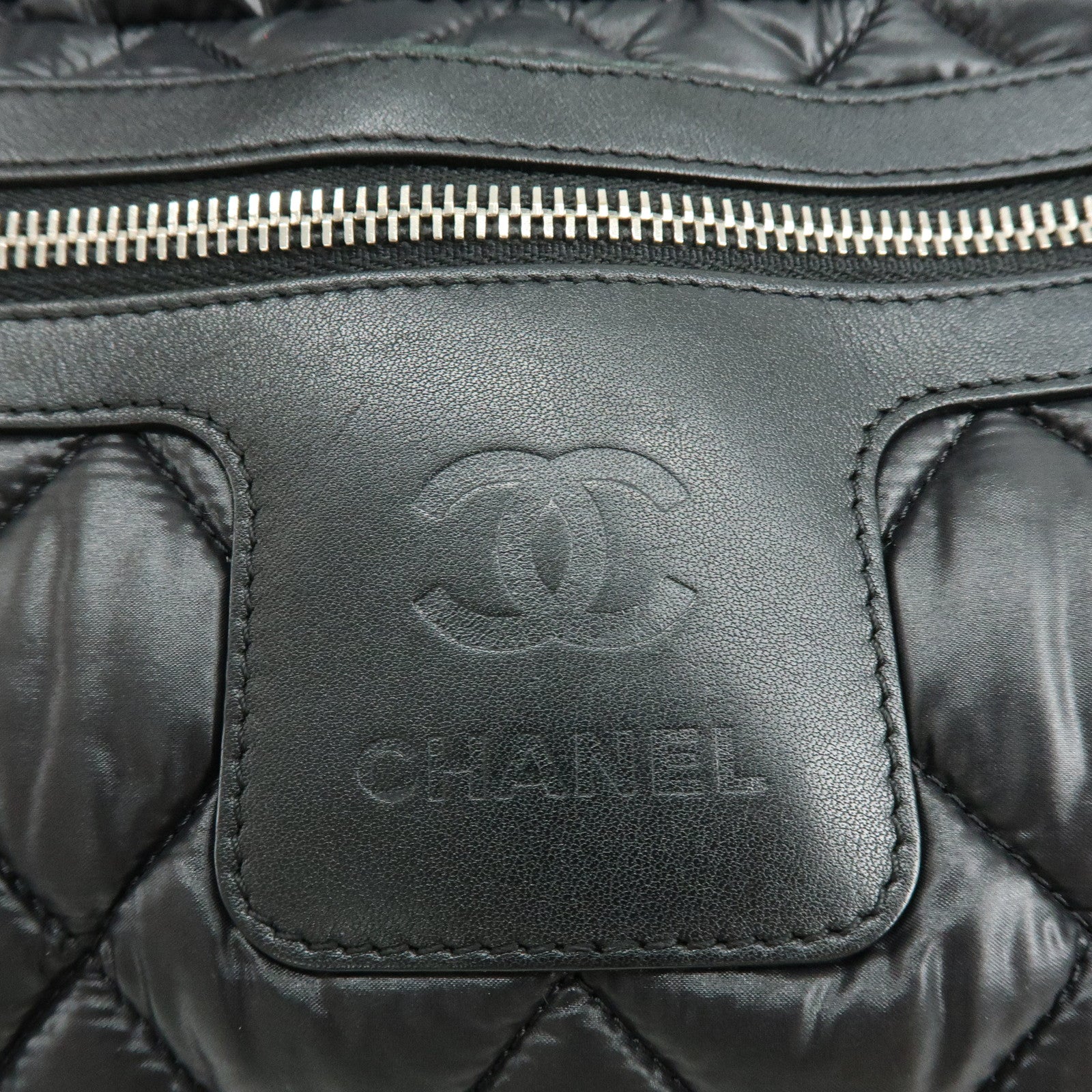 CHANEL COCO Cocoon PM Nylon Lamb Skin Tote Bag Black A48610