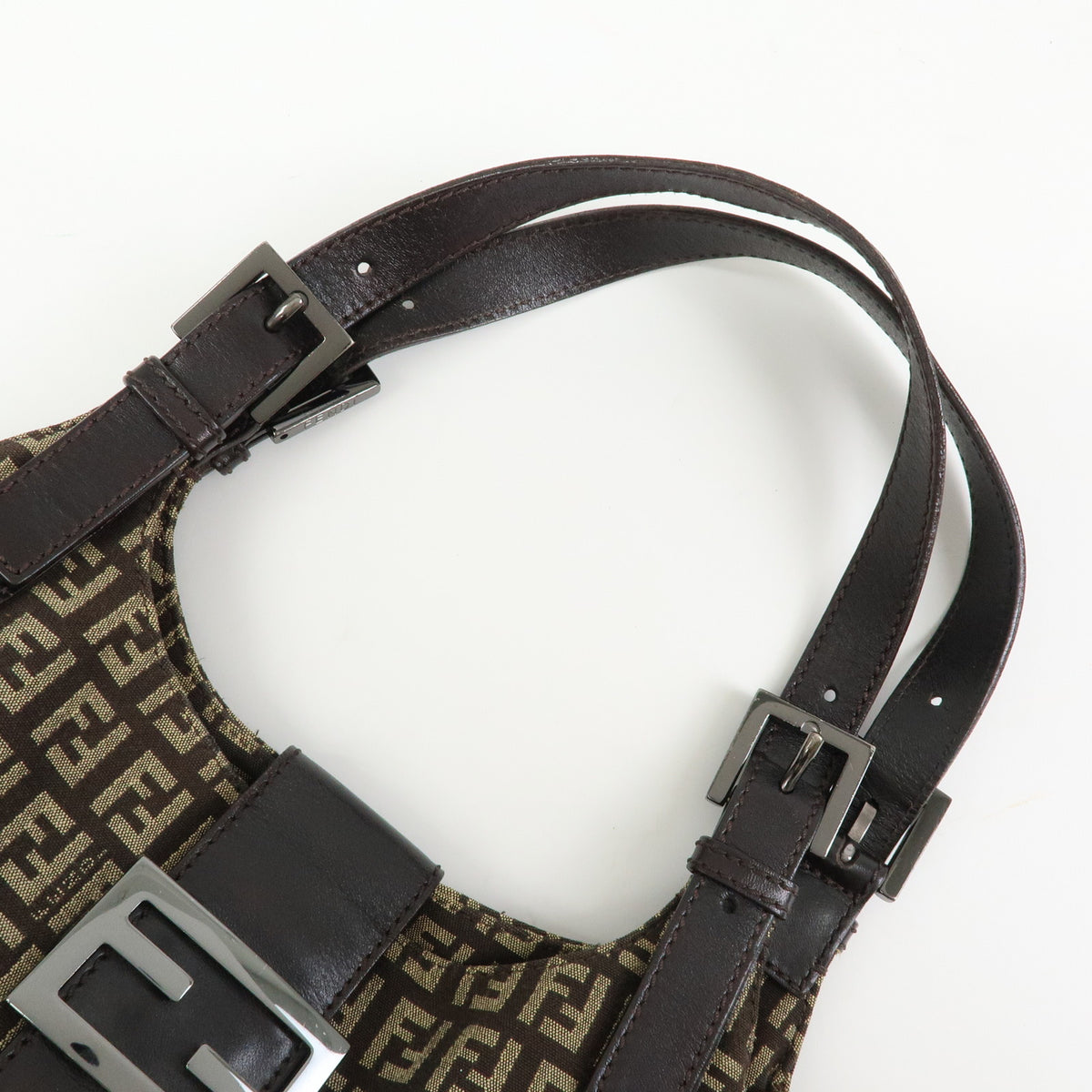 FENDI Zucchino Canvas Leather Shoulder Bag Hand Bag Beige Brown 8BR463