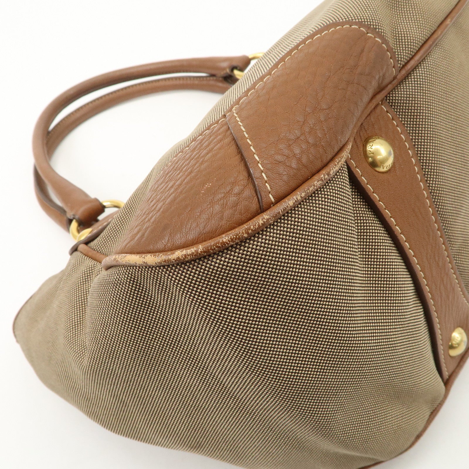 PRADA Logo Jacquard Leather Tote Bag Hand Bag Brown BR4635 Used