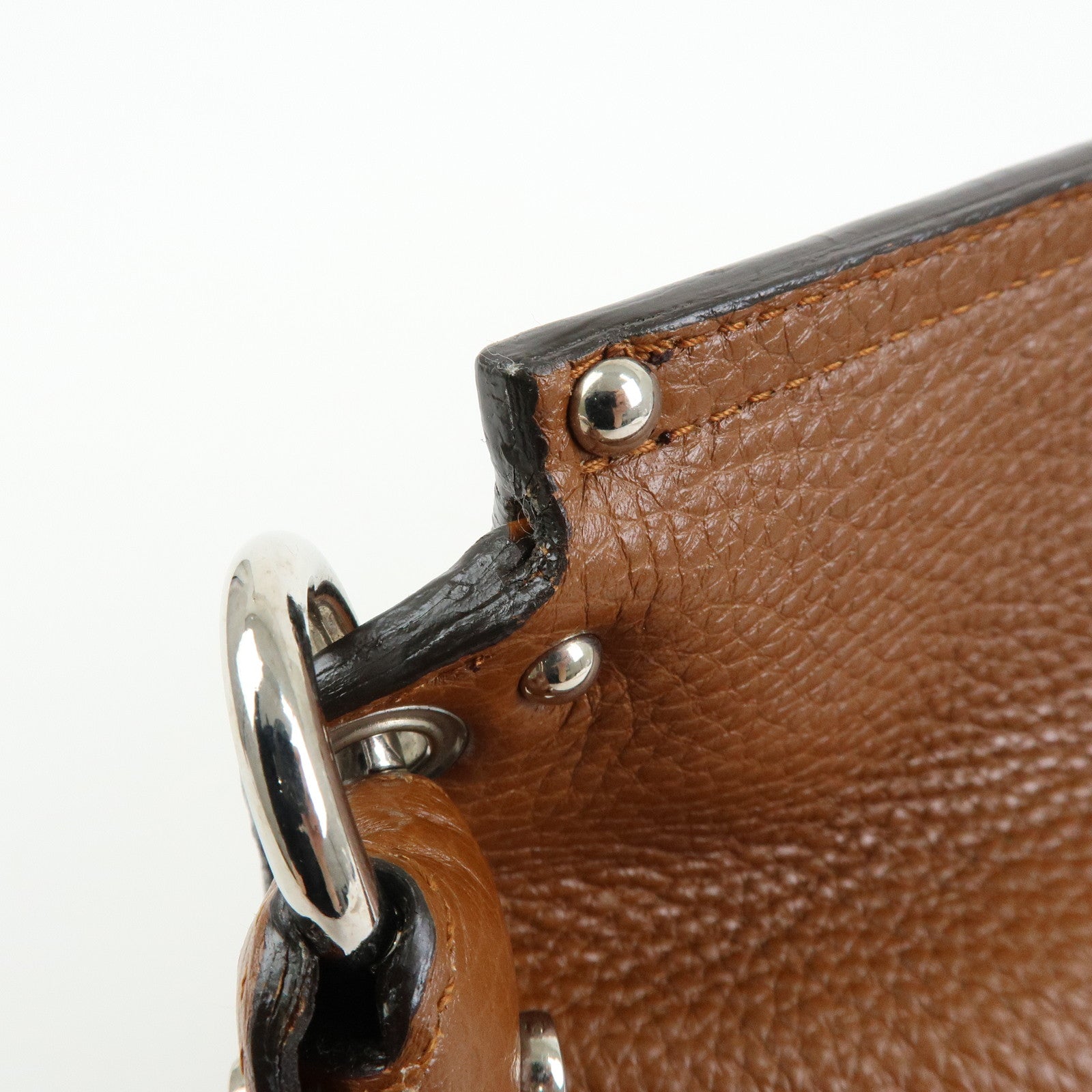 Ferragamo Gancini Leather Shoulder Bag Hand Bag Brown