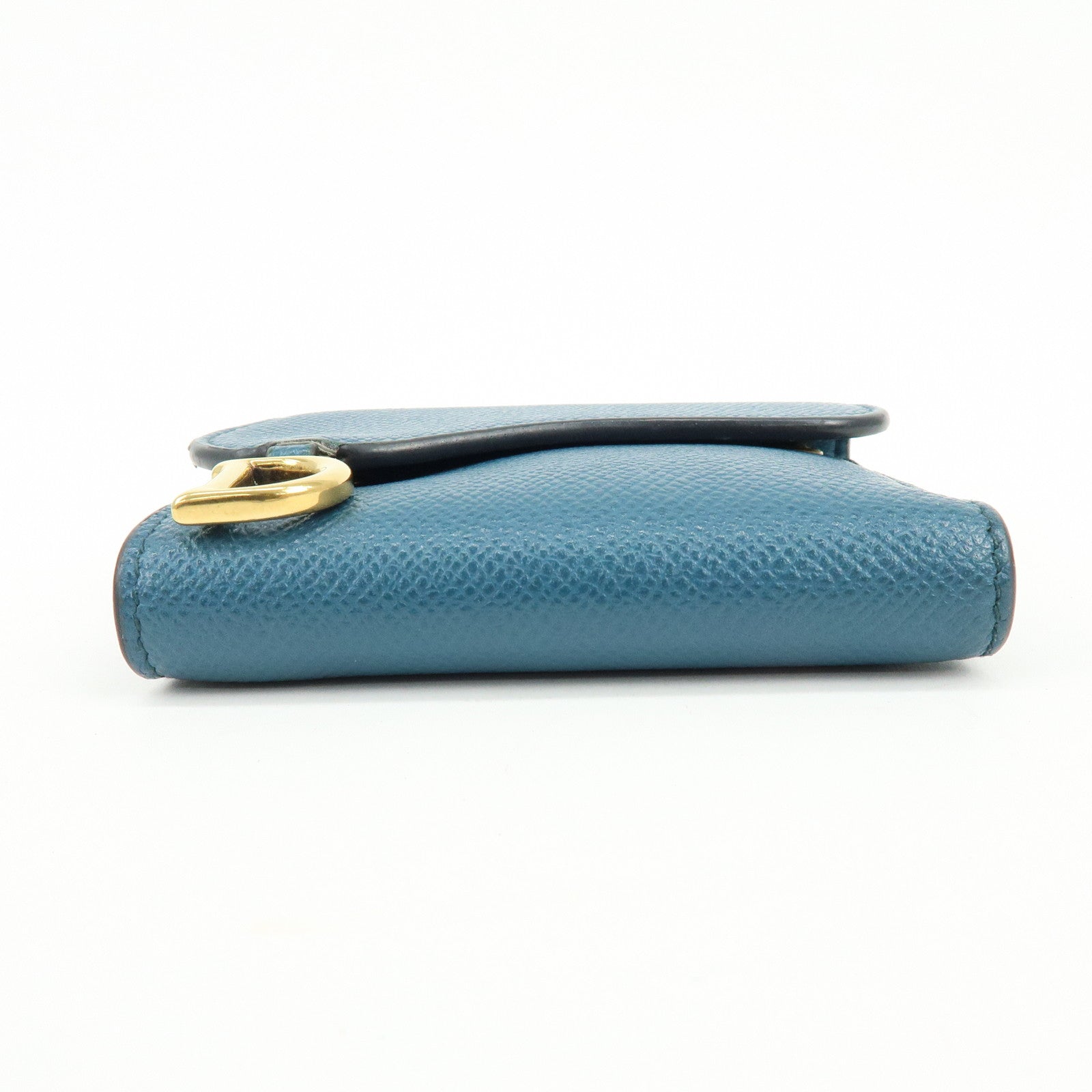 Christian Dior Saddle Leather Tri-Fold Compact Wallet Blue