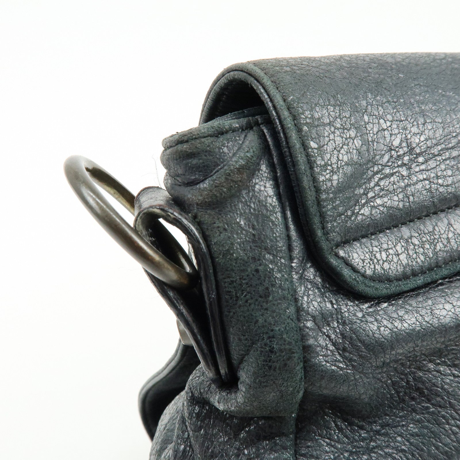BALENCIAGA THE FOLK Leather Shoulder Bag Black 246432
