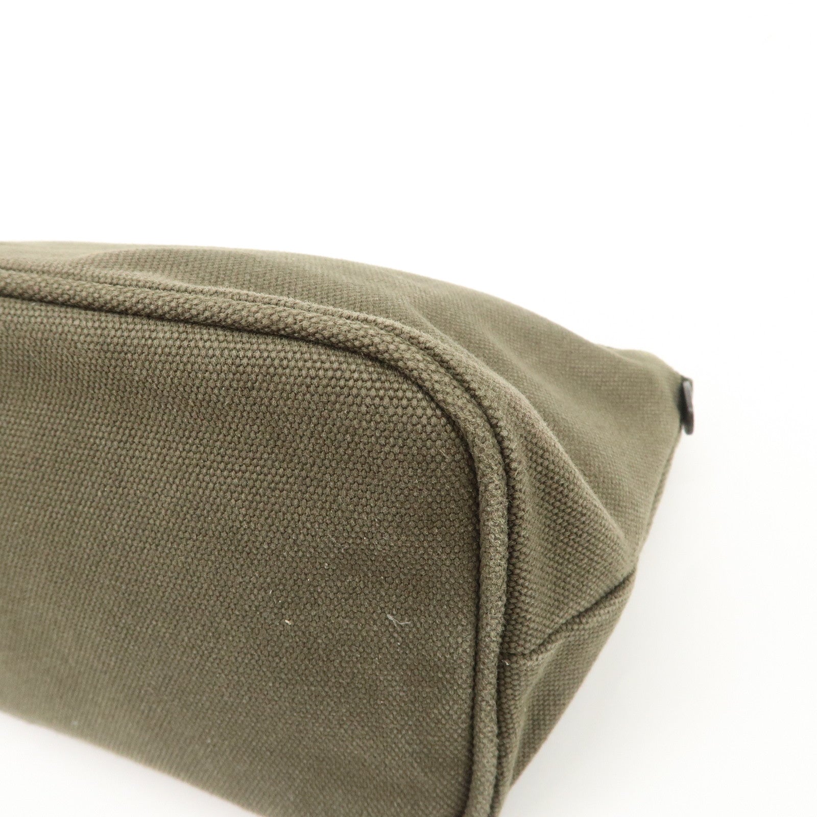 PRADA Triangle Logo Canvas Leather Cosmetic Pouch Khaki 1N1857 Used