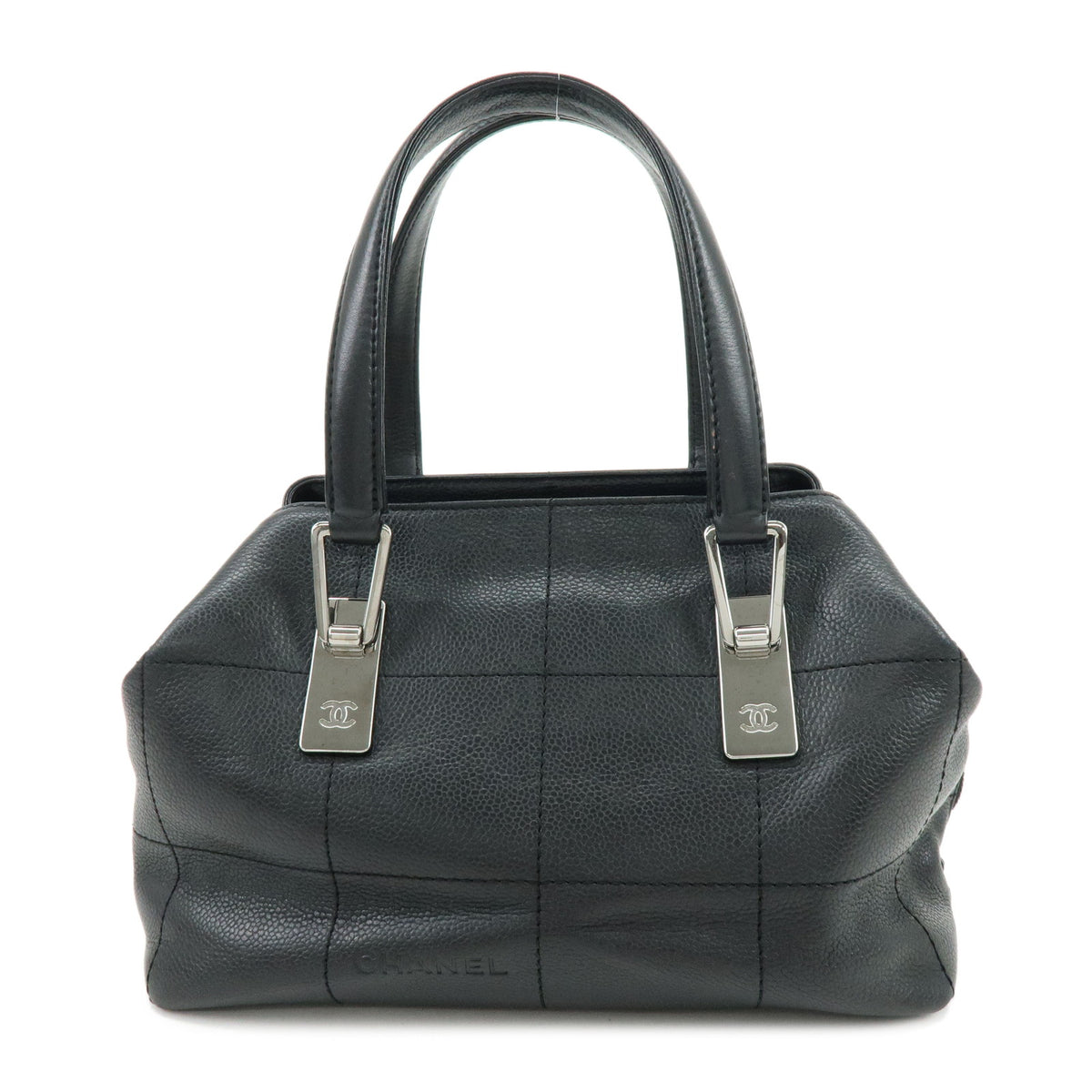 CHANEL Chocolate Bar COCO Mark Caviarskin Hand Bag Mini Boston Bag