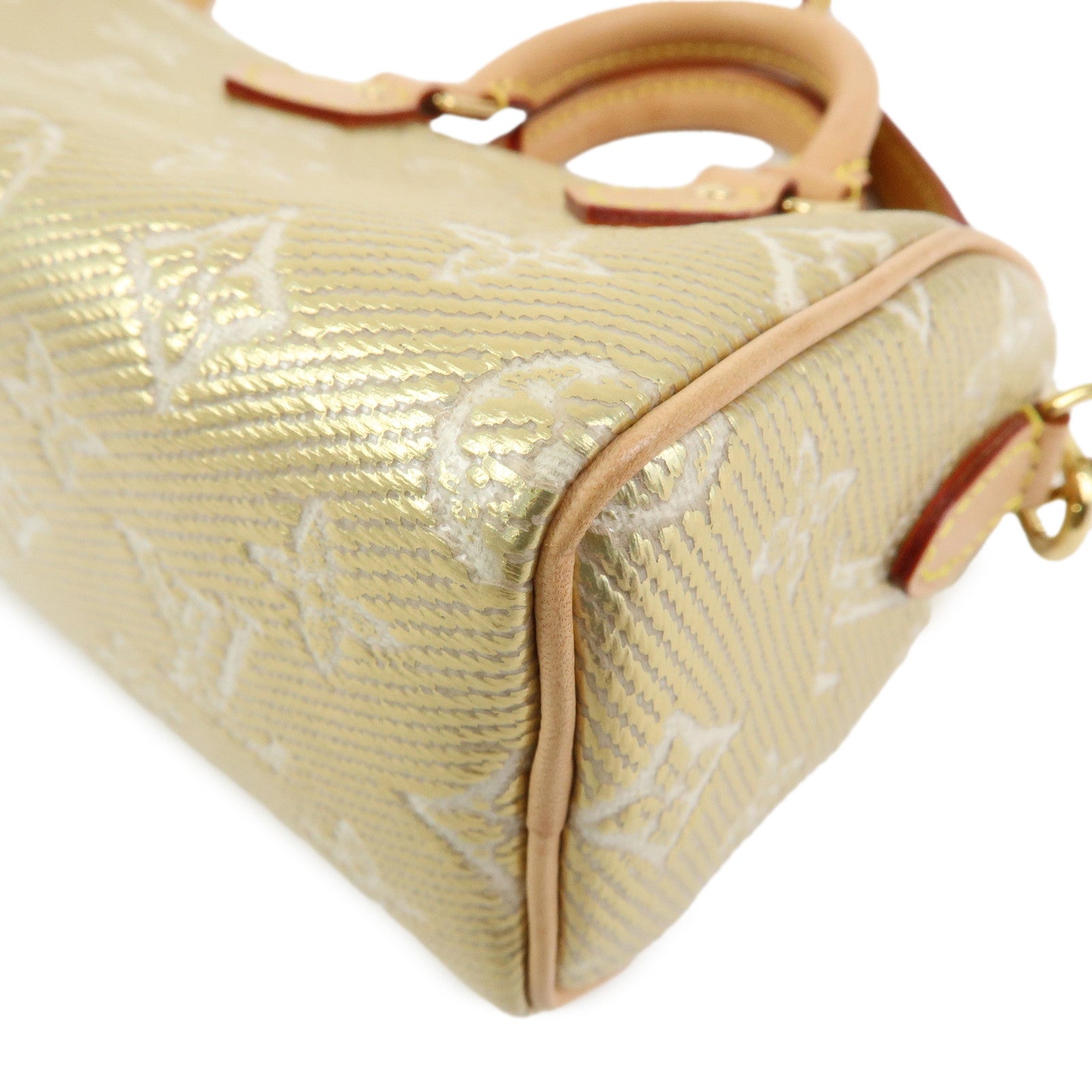Louis Vuitton Monogram Jaquard Nano Speedy Hand Bag & Strap Gold M82242