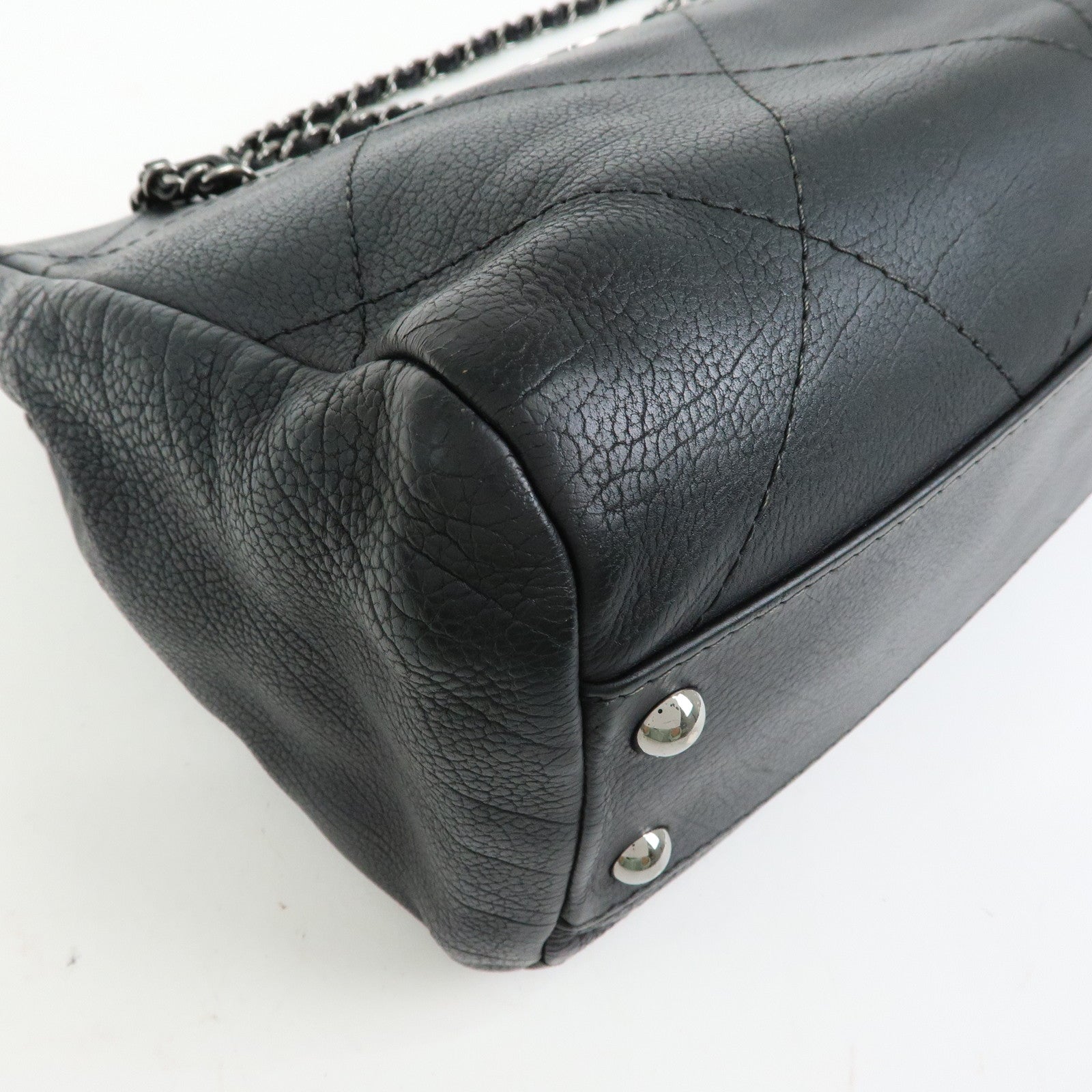 CHANEL COCO Mark Wild Stitch Calf Leather Chain Shoulder Bag Black