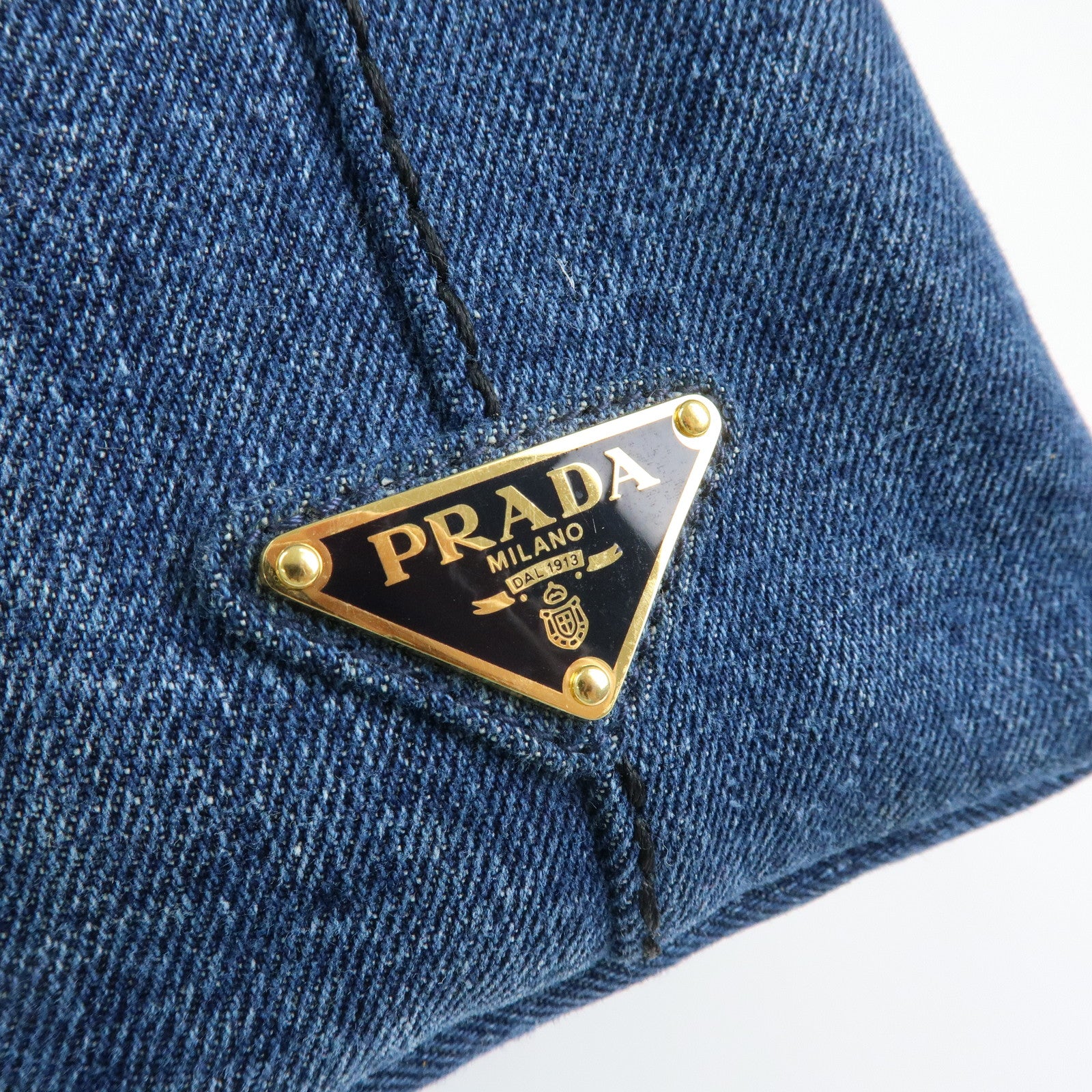 PRADA Triangle Logo Canapa Mini Denim 2Way Bag Hand Bag Blue 1BG439