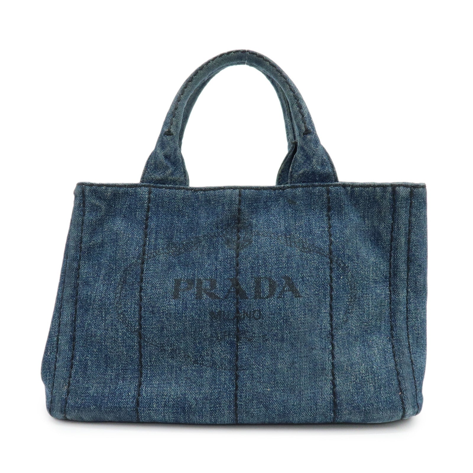 PRADA Canapa Mini Triangle Logo Denim 2Way Bag Hand Bag Blue B2439G