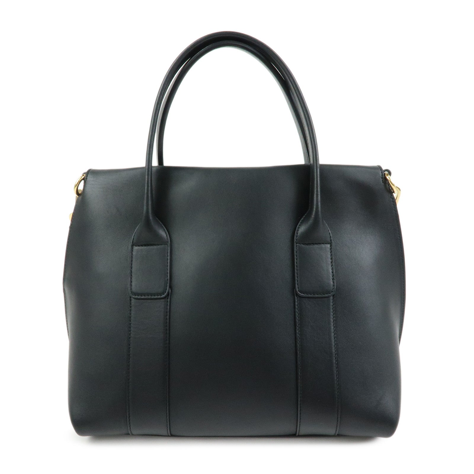 Ferragamo Gancini Leather 2Way Bag Hand Bag Shoulder Bag Black