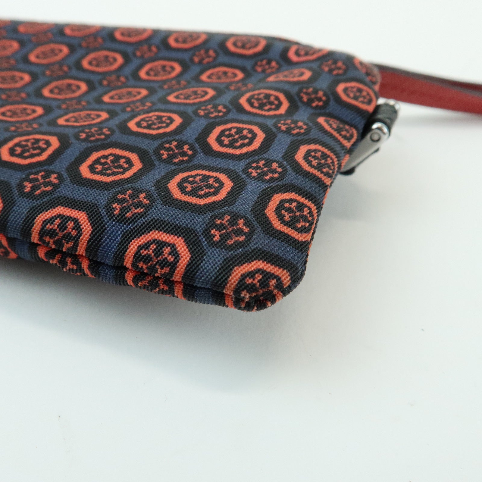 PRADA Triangle Logo Nylon Leather Mini Pouch Key Ring Navy 2TT072