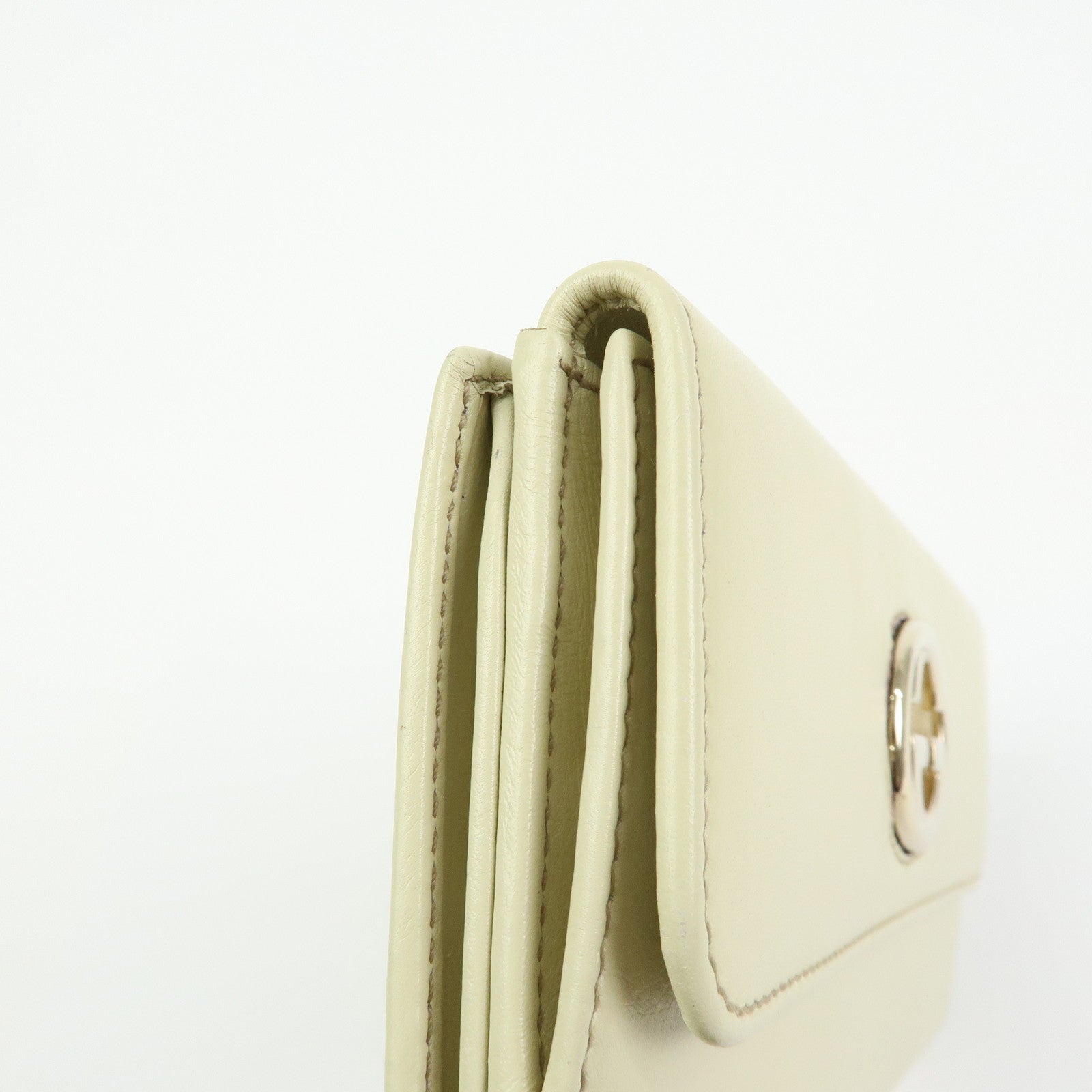 GUCCI Interlocking G Leather W Hook Long Wallet Ivory 162360