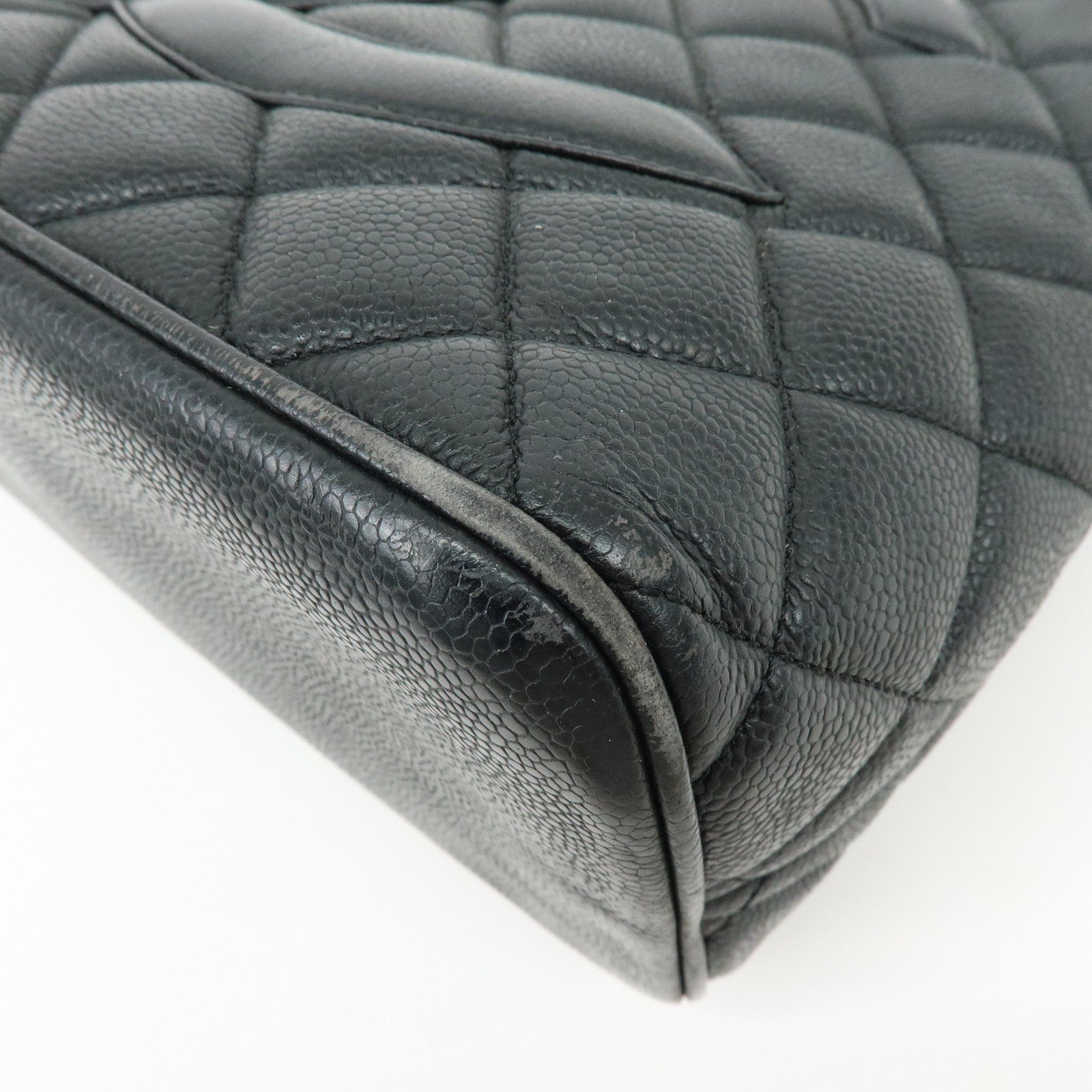 CHANEL Medallion Matelasse Caviarskin Tote Bag Hand Bag Black A01804