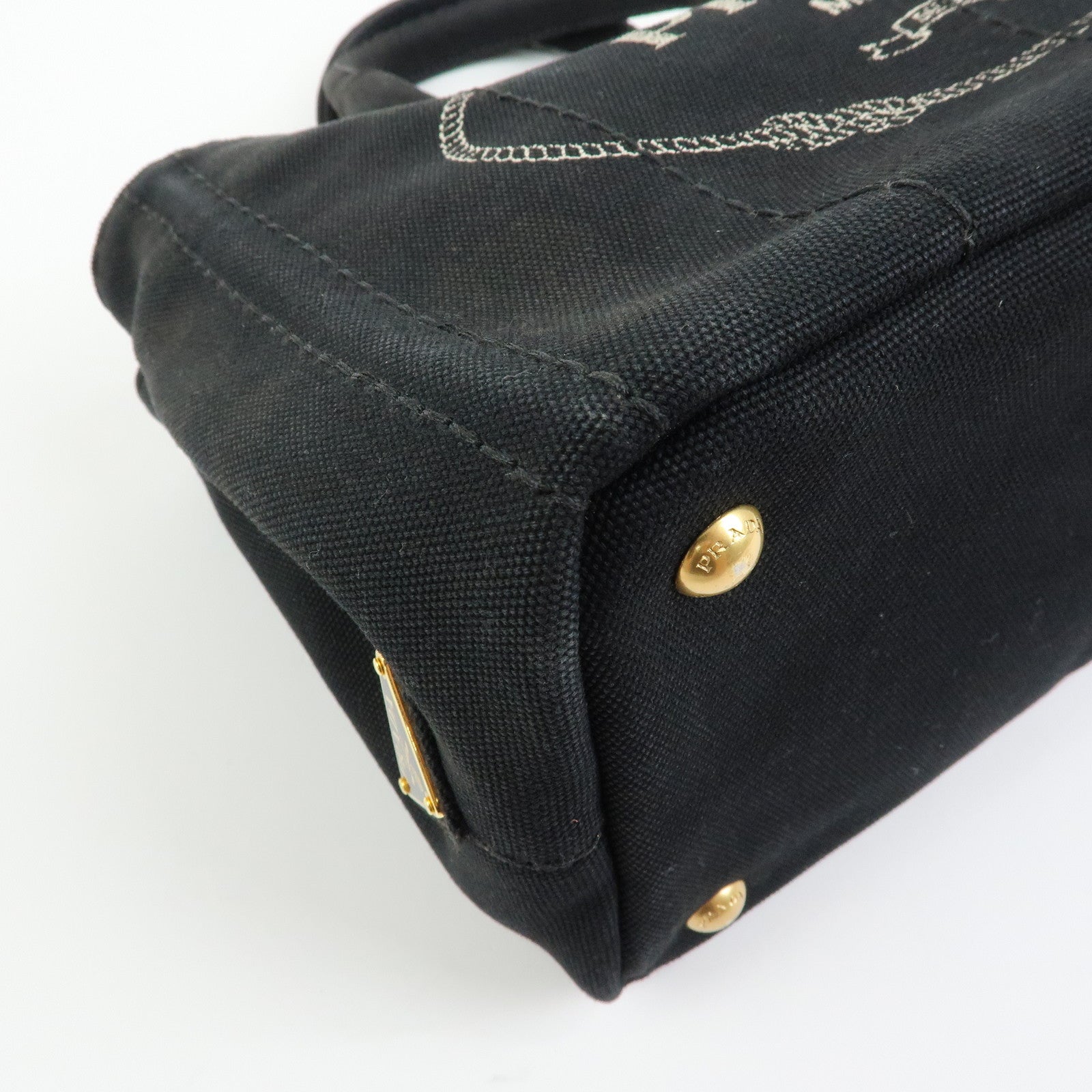 PRADA Canapa Triangle Logo Mini Canvas 2Way Hand Bag Black 1BG439