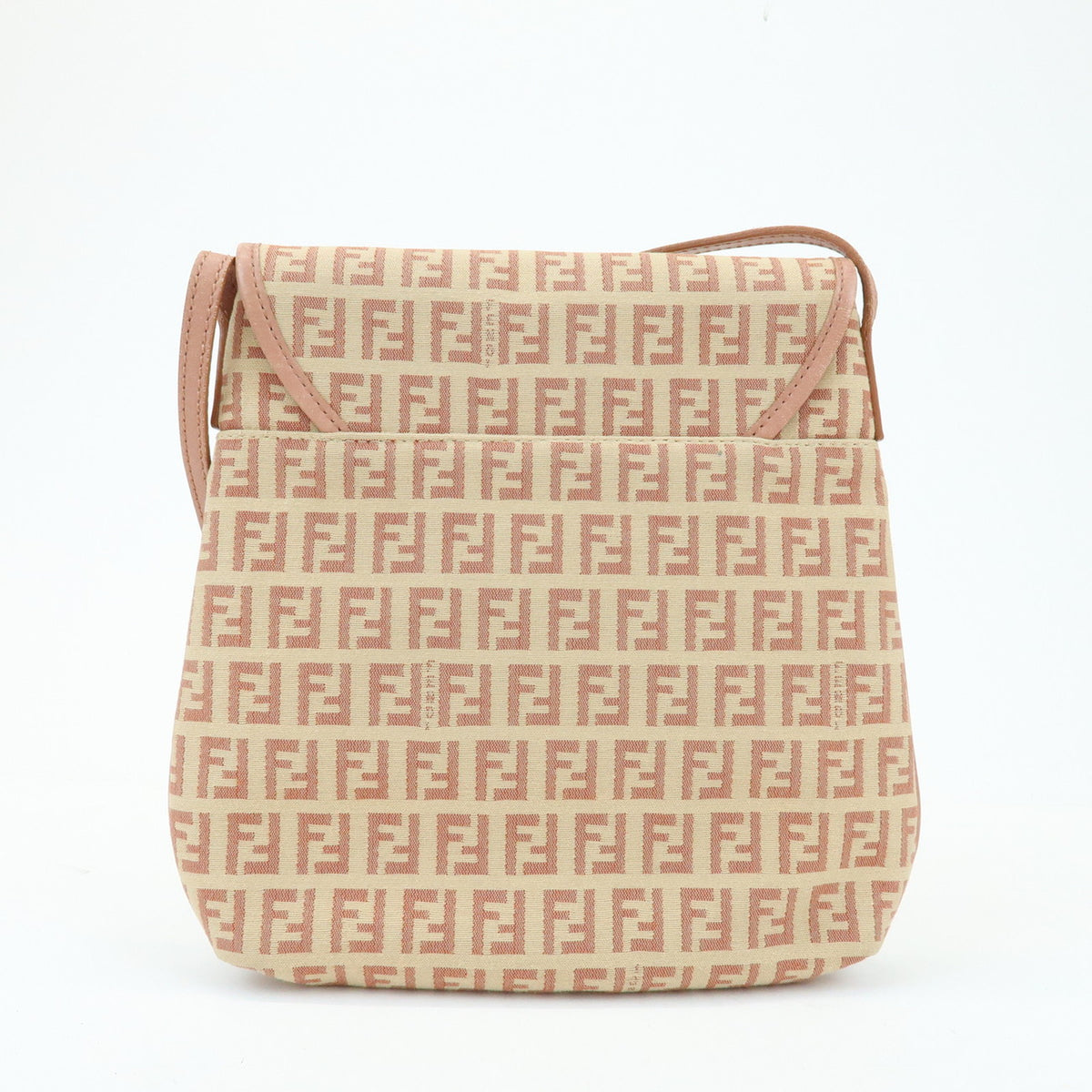 FENDI Zucchino Canvas Leather Shoulder Crossbody Bag Beige Pink 8BT052