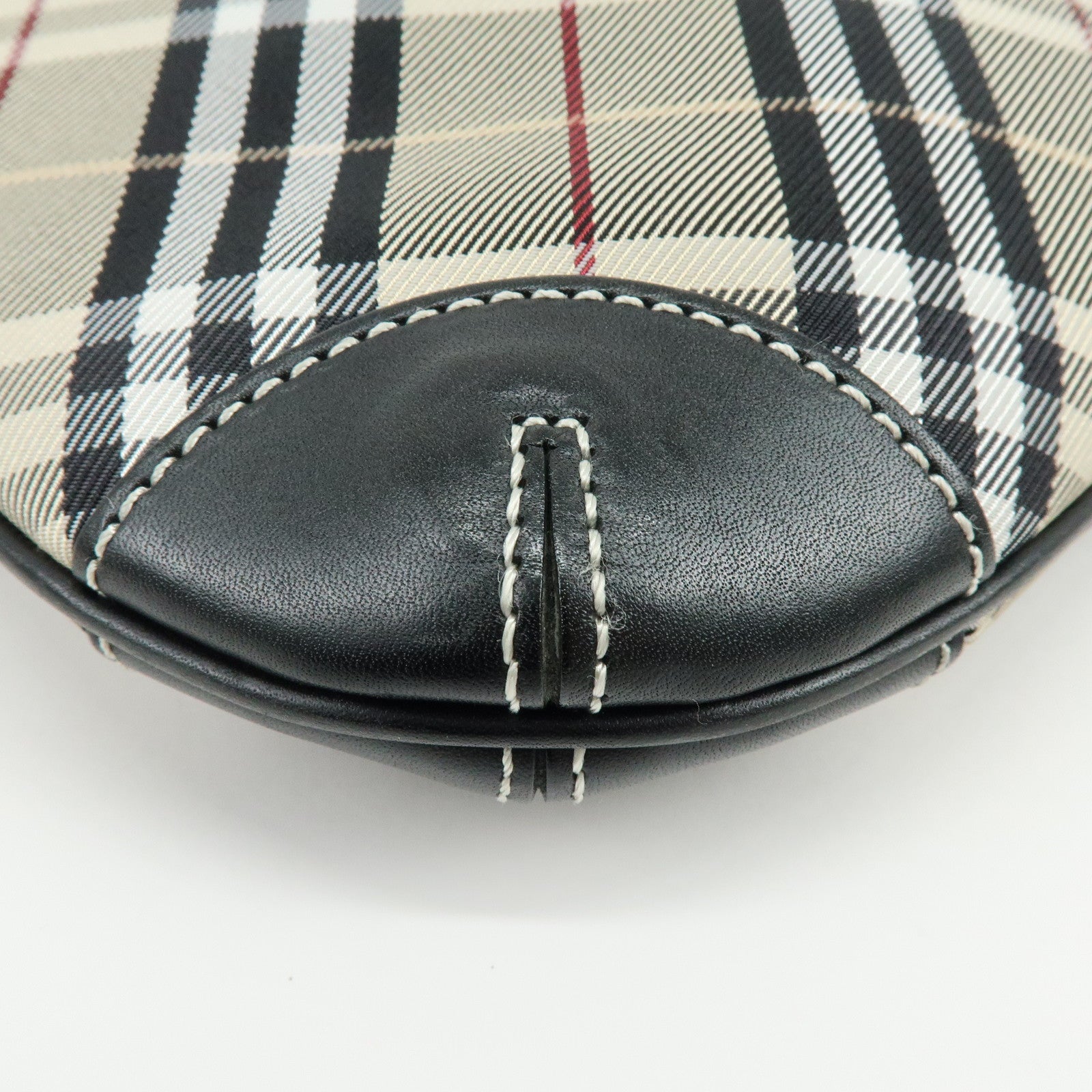 BURBERRY Blue Label Nova Plaid Canvas Leather Shoulder Bag Beige Black