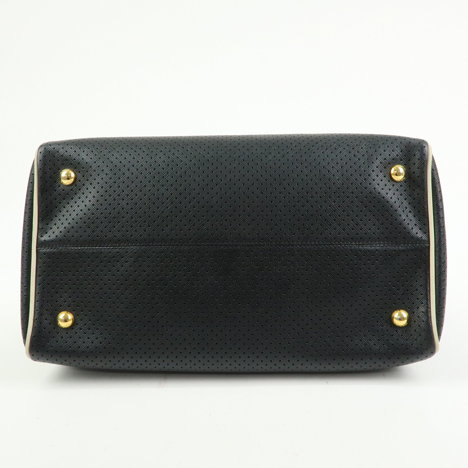PRADA Triangle Logo Perforated Saffiano Leather 2Way Boston Bag Black