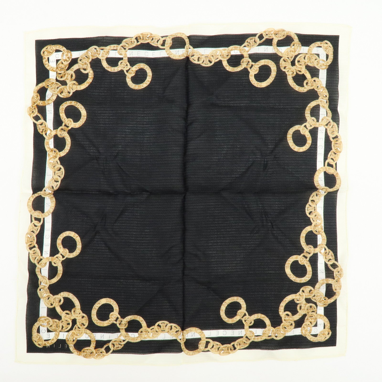 CELINE Set of 2 Silk Cotton Handkerchief Scarf Chain Motif Black Gold