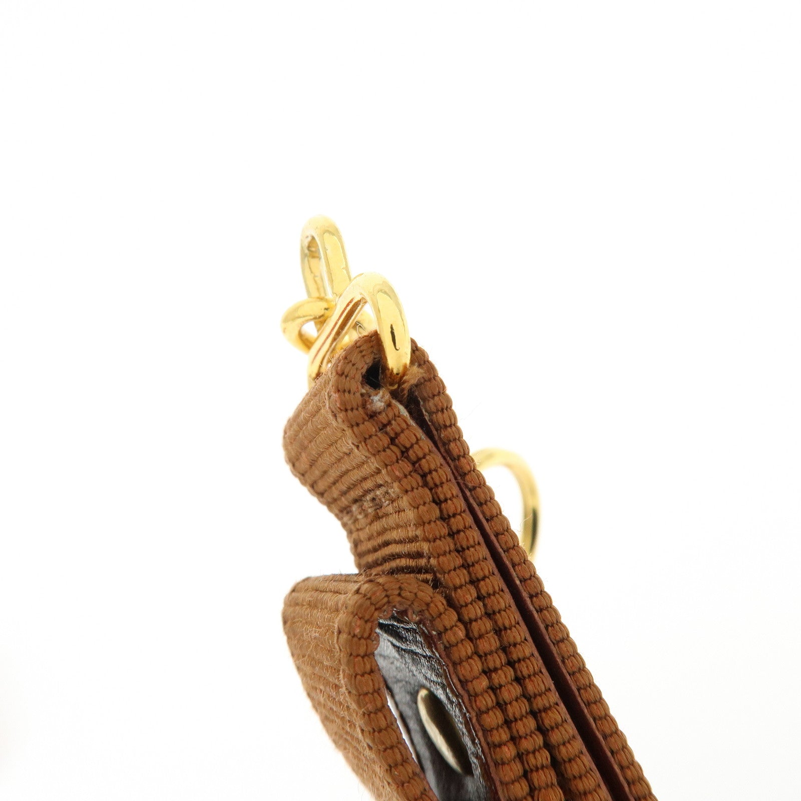 Ferragamo Varra Ribbon Canvas Metal Bag Charm Key holder Brown