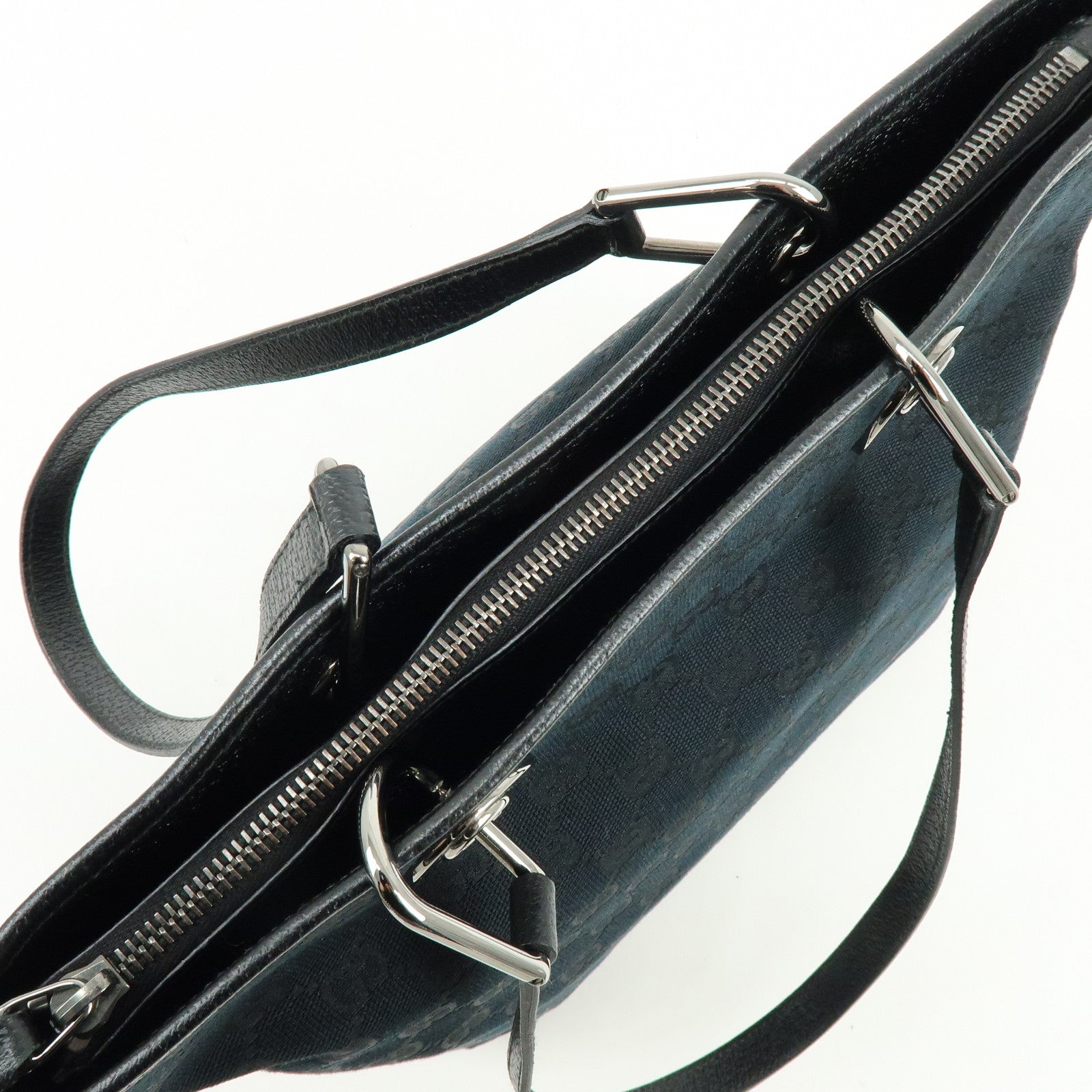 GUCCI GG Canvas Leather Tote Bag Shoulder Bag Black 139552