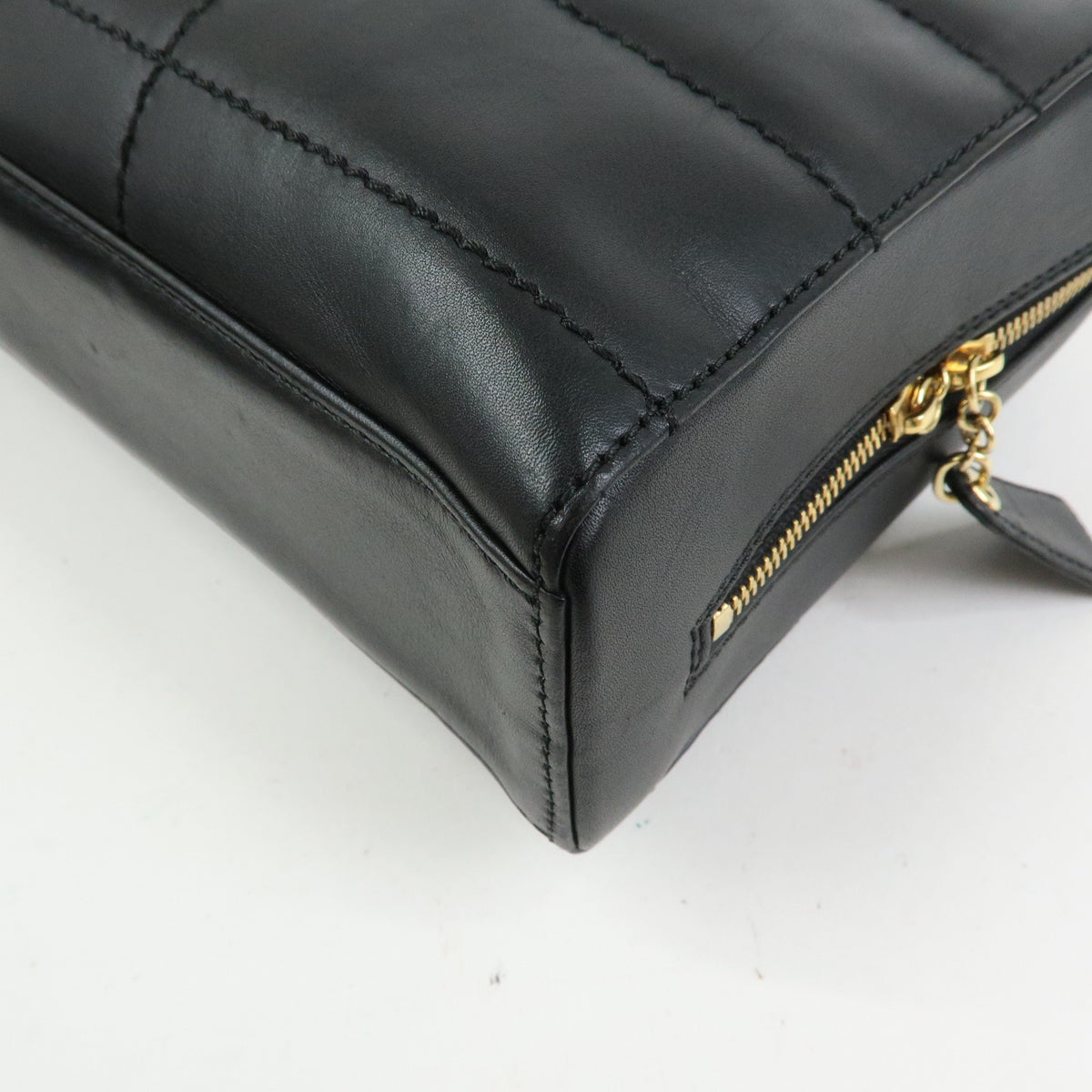 CHANEL Chocolate Bar Calf Skin Chain Shoulder Bag Hand Bag Black
