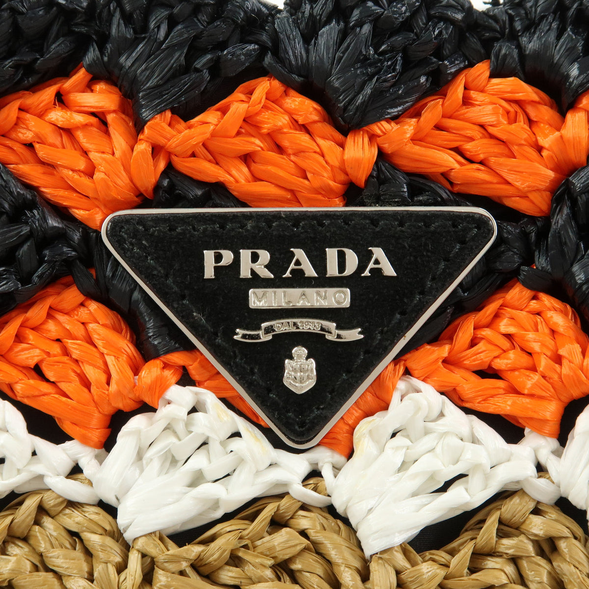 PRADA Triangle Logo Raffia 2Way Bag Tote Bag Beige Orange Black 1BG889