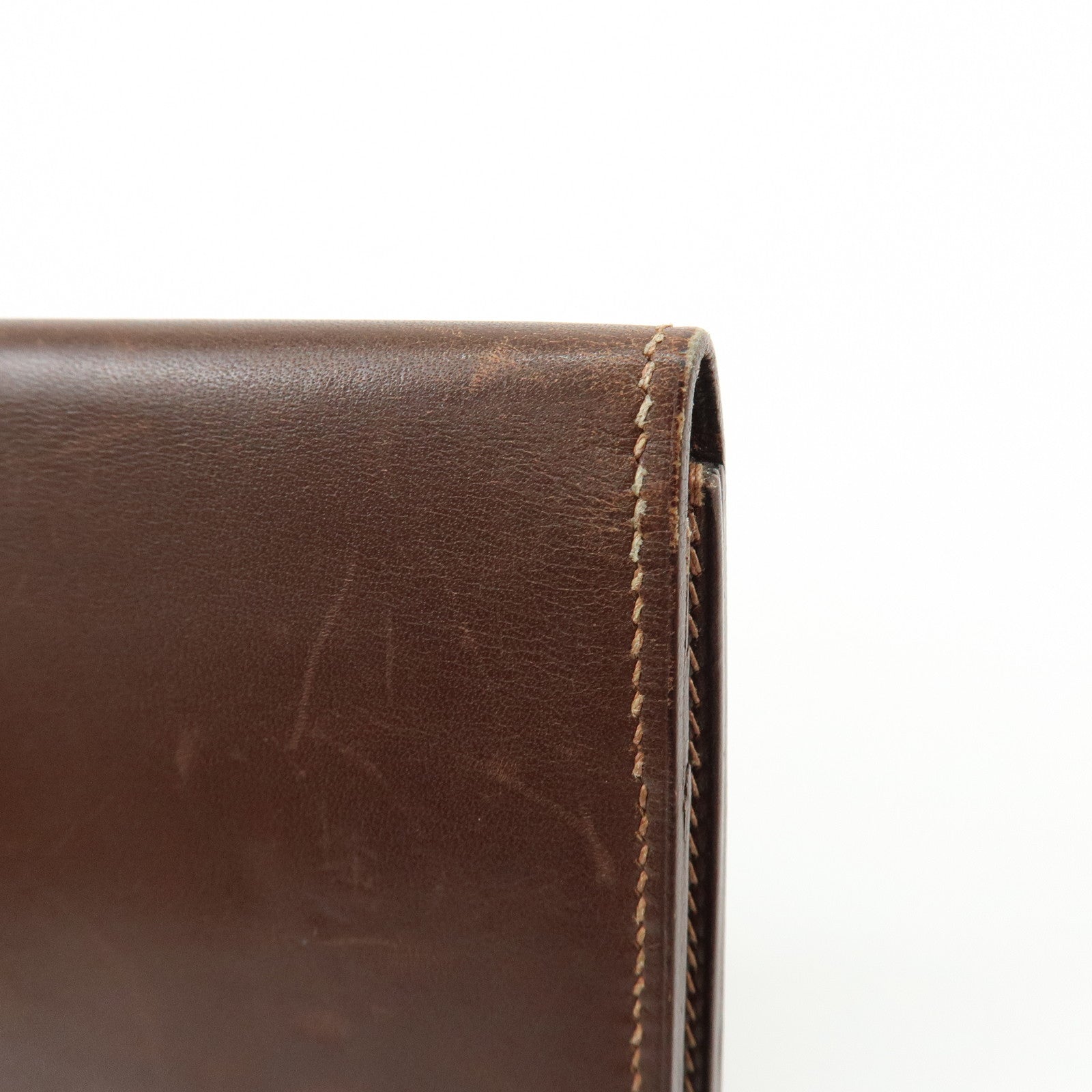 HERMES Box Calf Leather Long Bi-fold Wallet ☐FStamped Brown