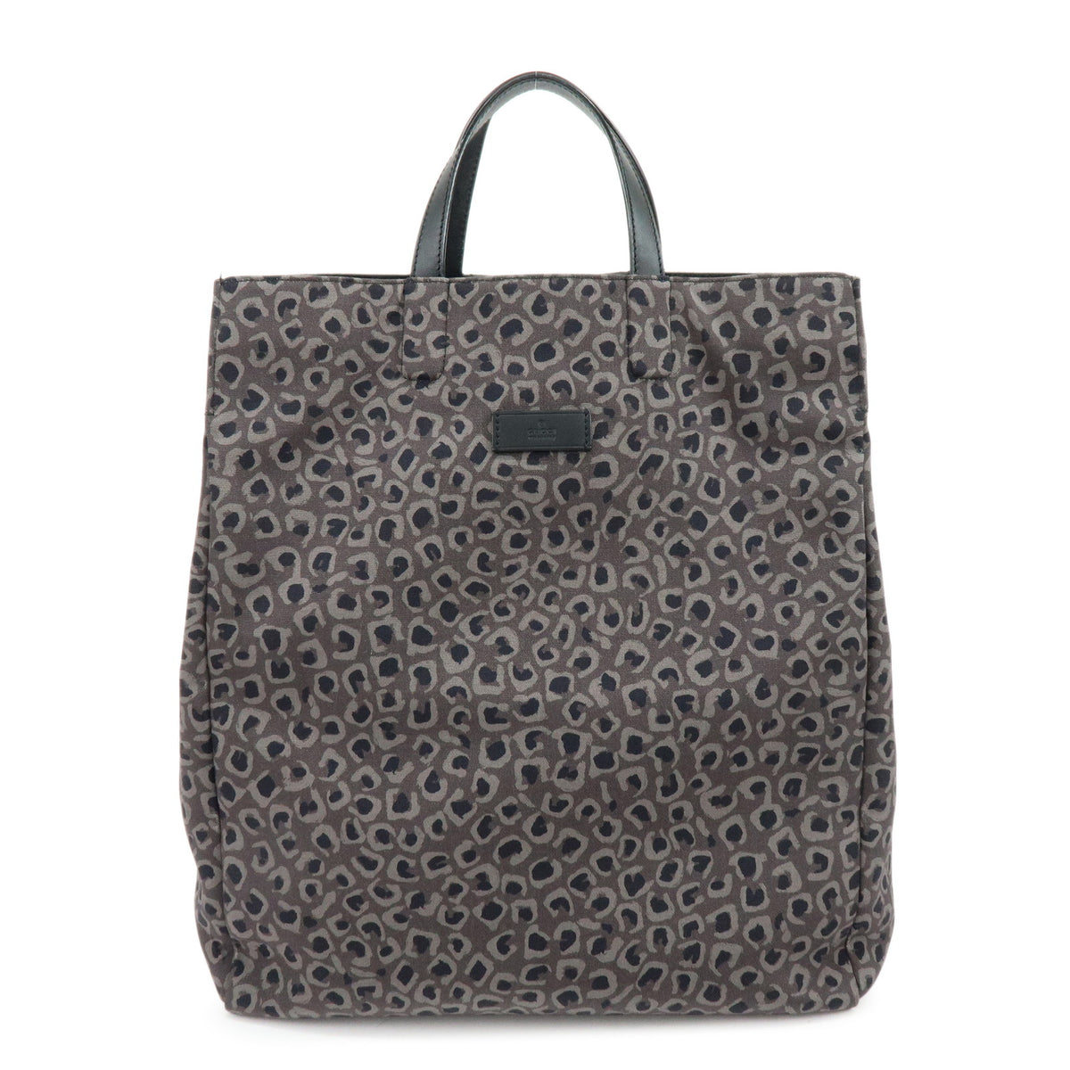 GUCCI Logo Canvas Leather Tote Bag Leopard Grey Black 341739