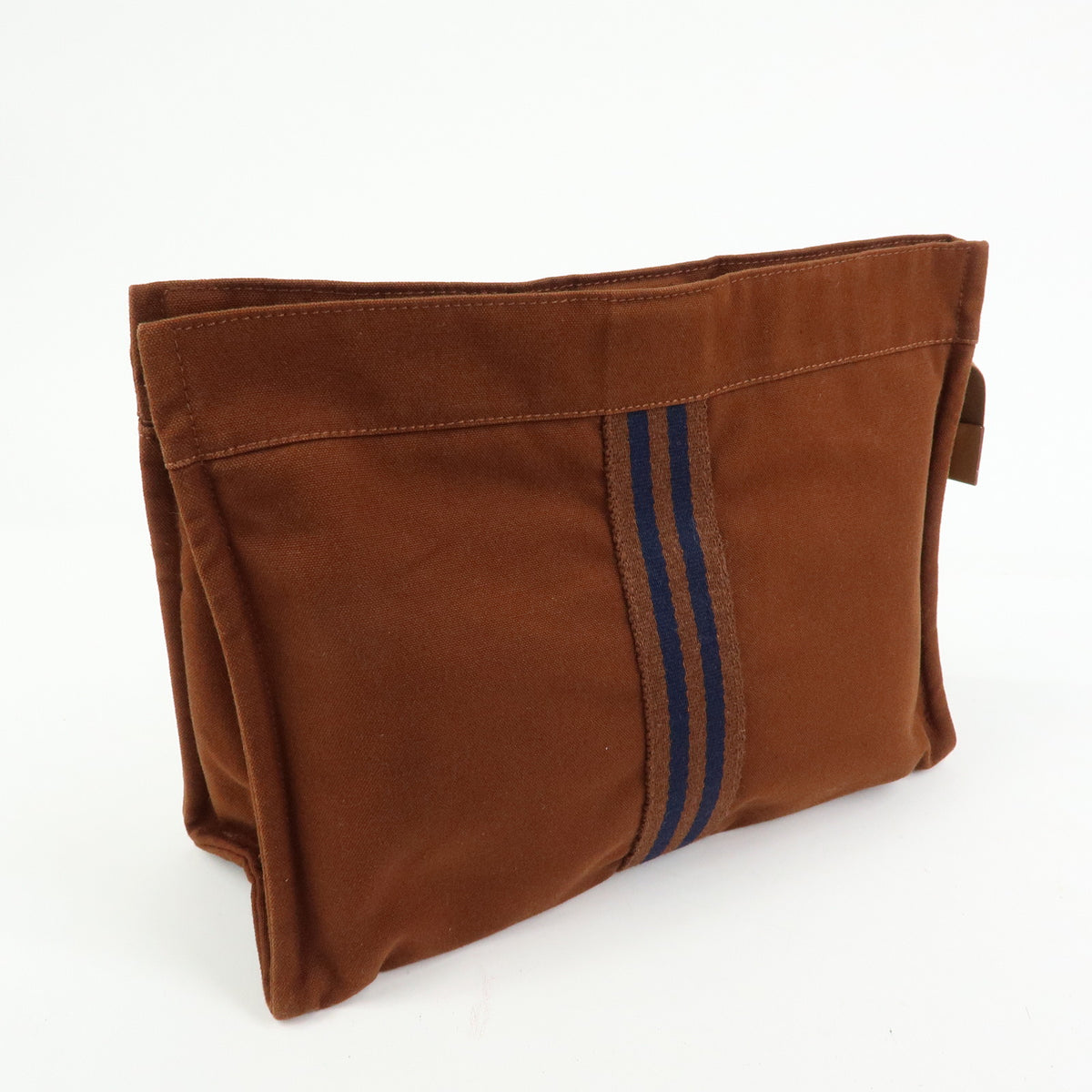 HERMES Fourre Tout Canvas Pouch Clutch Bag Maron Brown