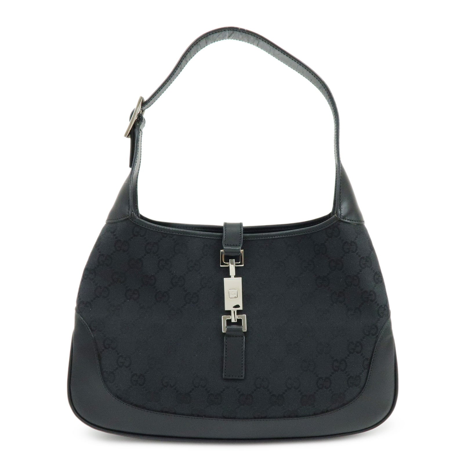 GUCCI Jackie GG Canvas Leather Shoulder Bag Hand Bag Black 001 3306