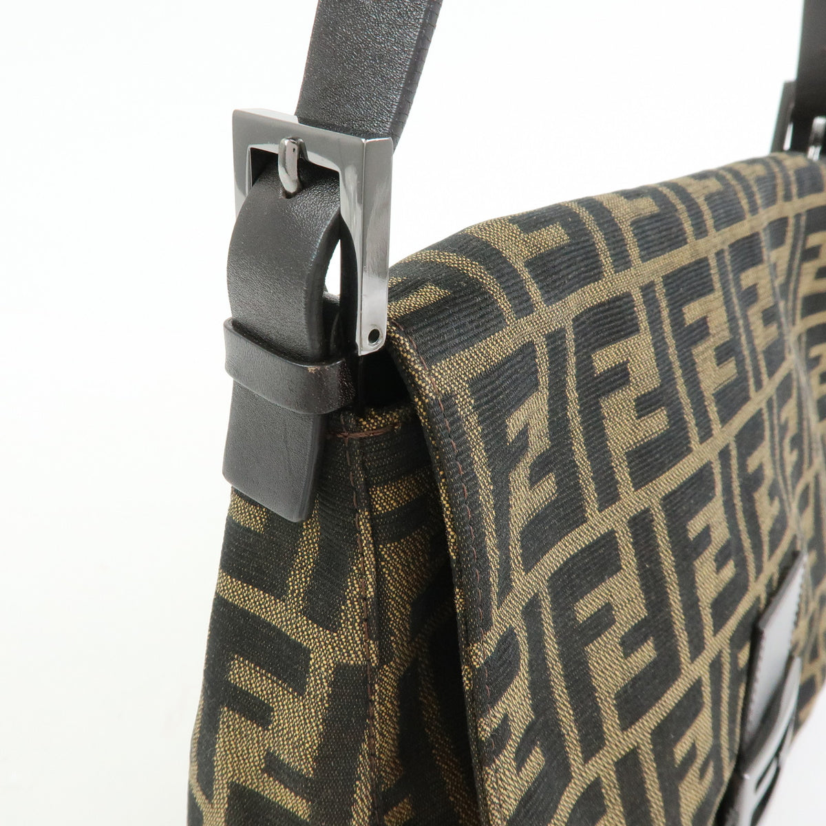 FENDI Mamma Baguette Zucca Canvas Leather Shoulder Bag Brown 8BR001